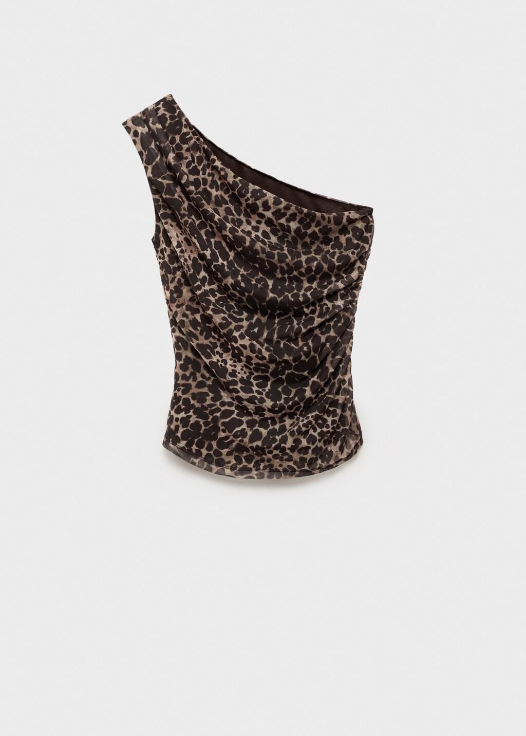 Brown Asymmetrical Animal-Print Top, Brown, large image number 12
