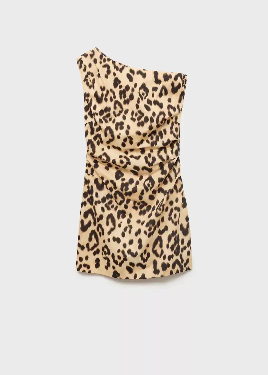 Beige Asymmetrical Leopard Neck Dress, , large image number 7