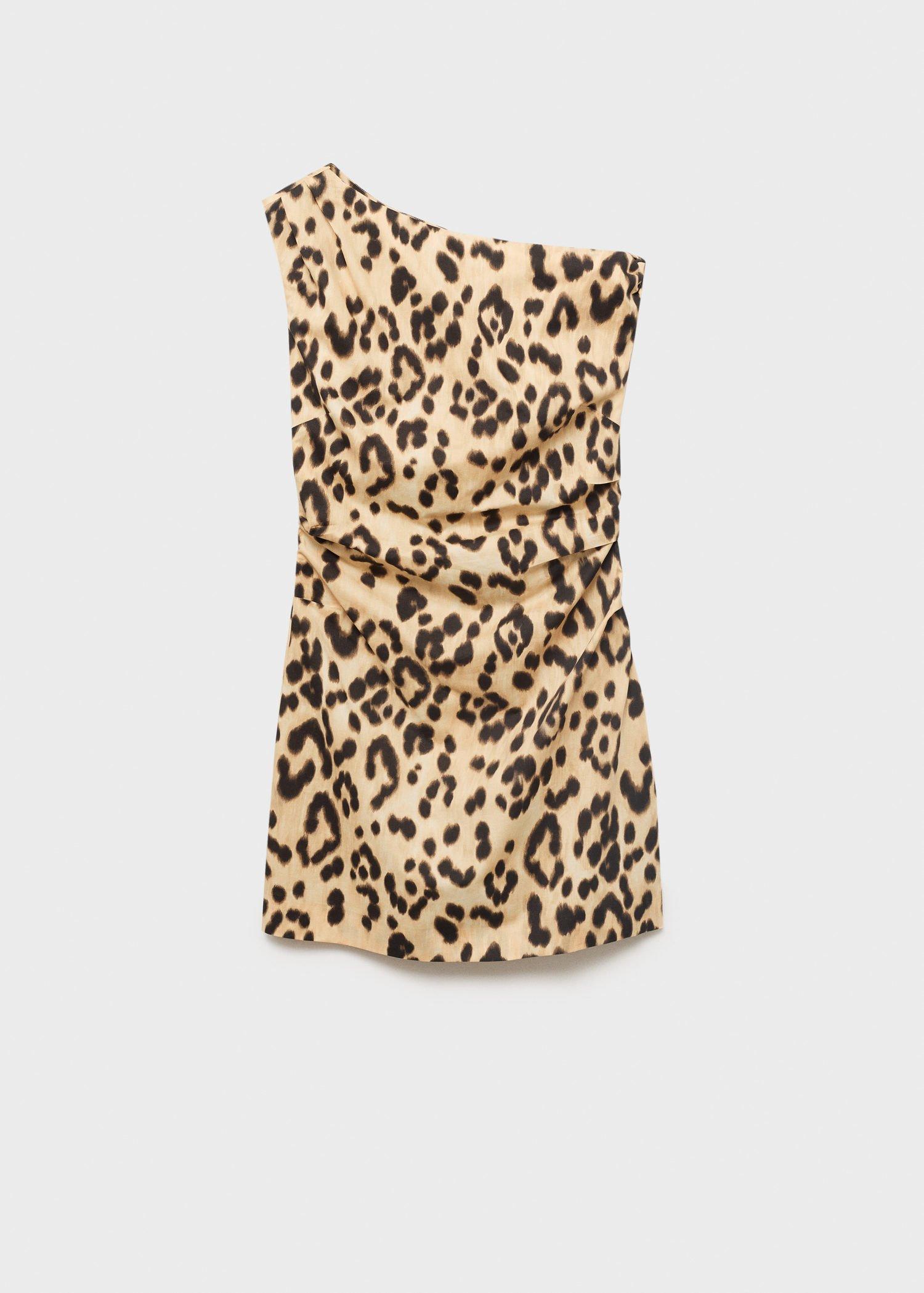 Beige Asymmetrical Leopard Neck Dress, , large image number 8