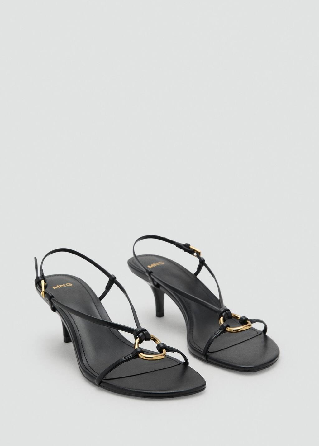 Black Ring Detail Heel Sandals, Black, large image number 0