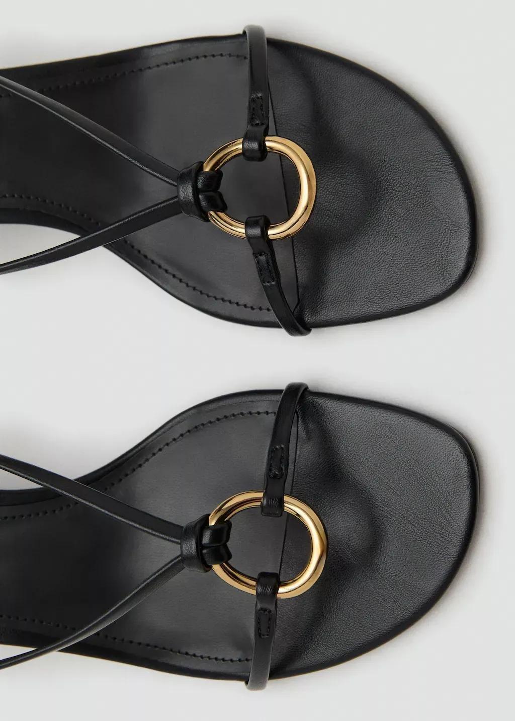 Black Ring Detail Heel Sandals, Black, large image number 1