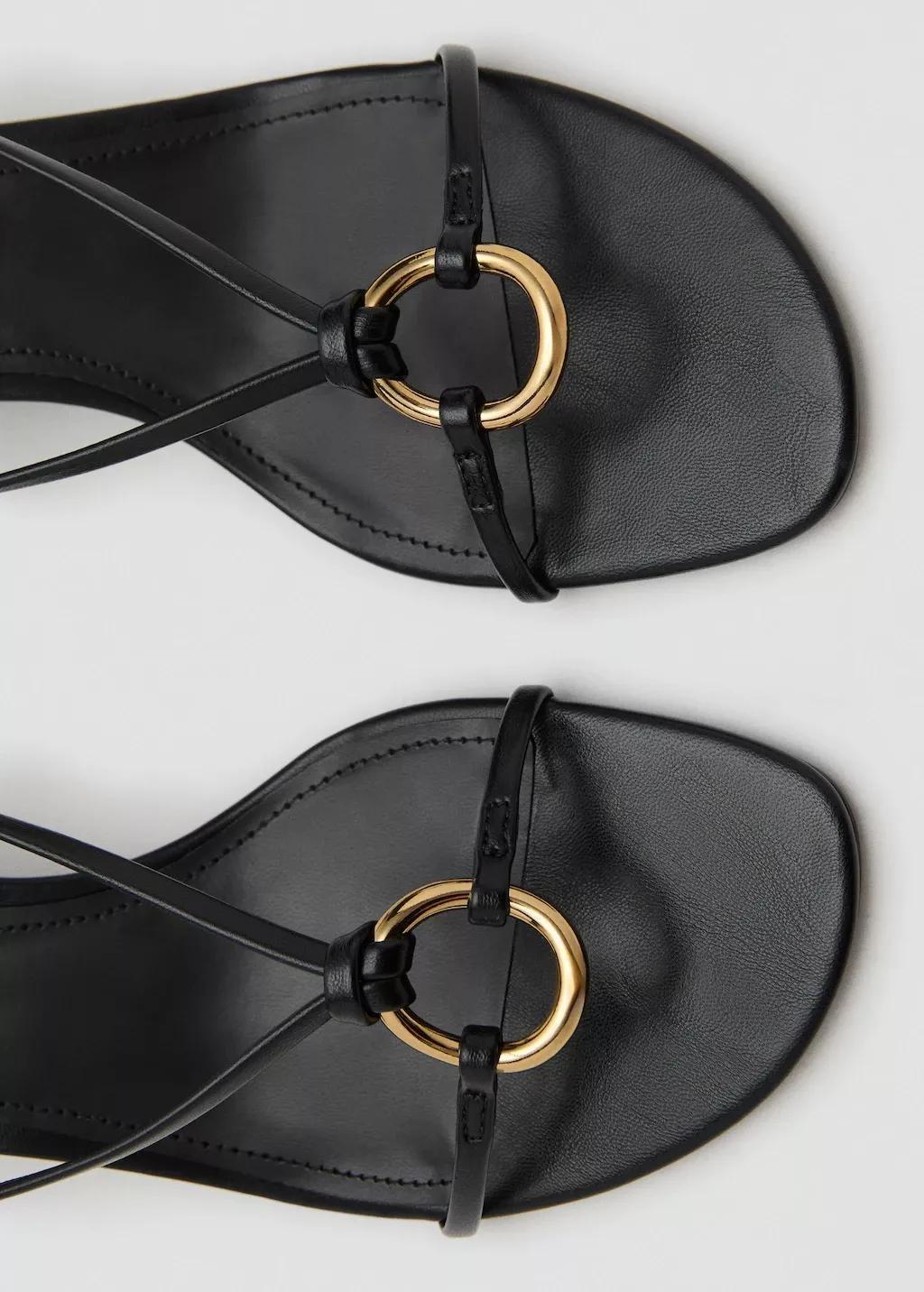 Black Ring Detail Heel Sandals, Black, large image number 4