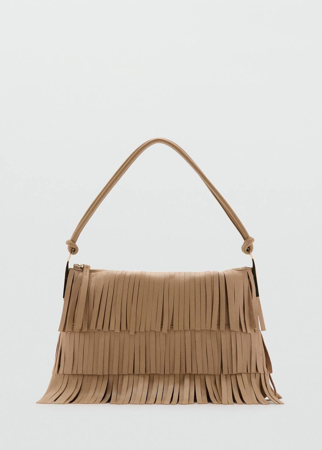 LIGHT BEIGE Large leather shoulder bag with fringes, Light Beige, large image number 5