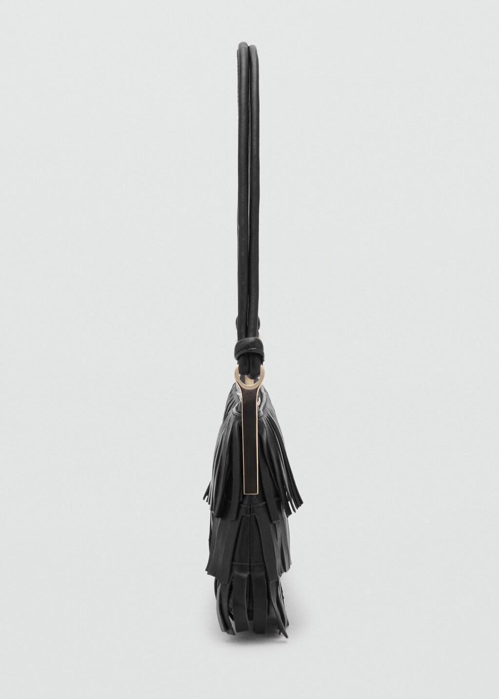 Black Leather Shoulder Bag With Fringes, Black, large image number 3