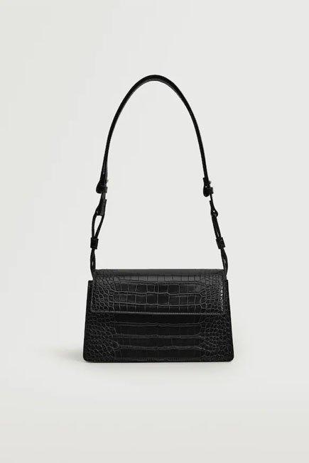 Black Croc-Effect Flap Bag, Women, , large image number 0