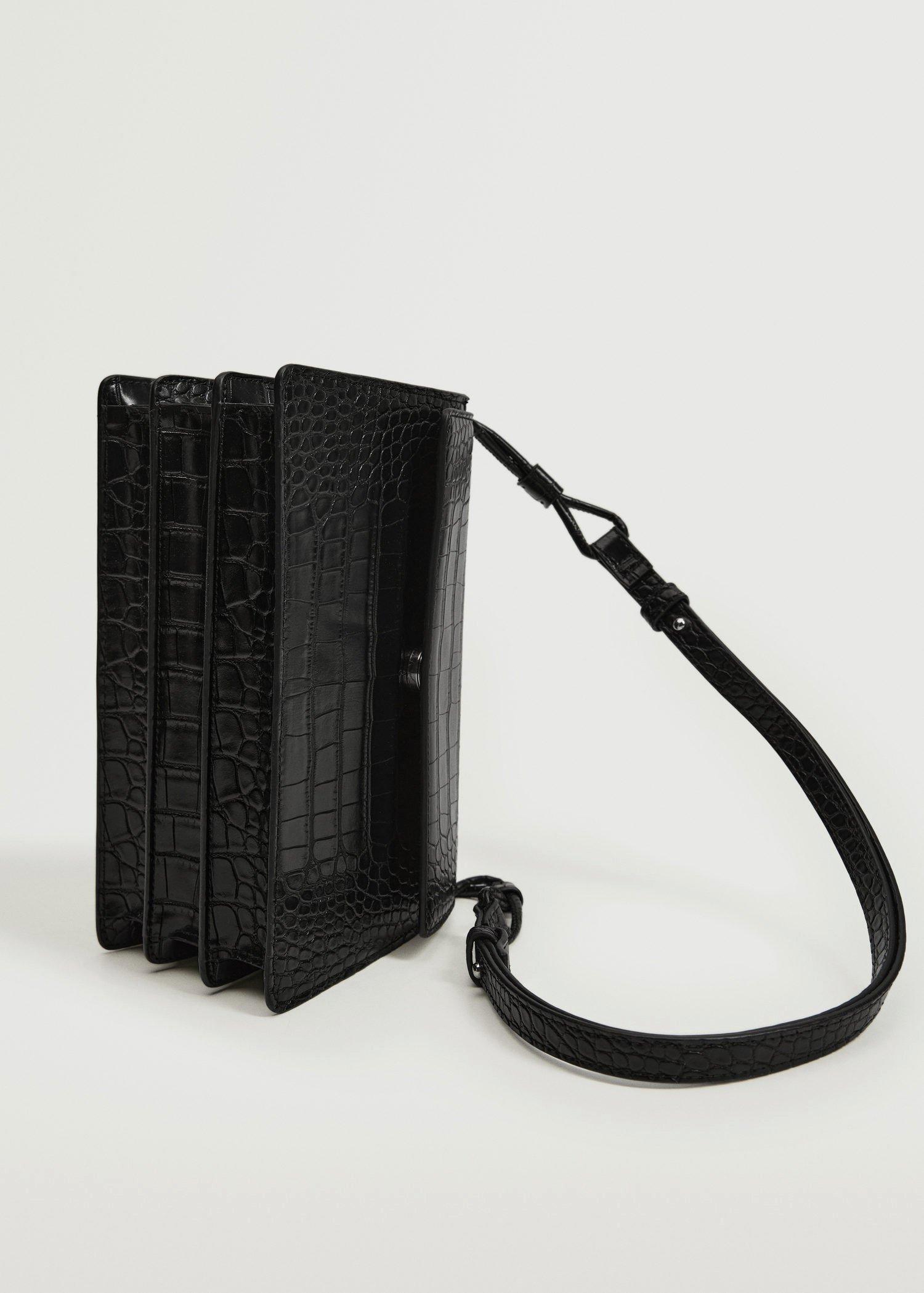 Black Croc-Effect Flap Bag, Women, , large image number 1