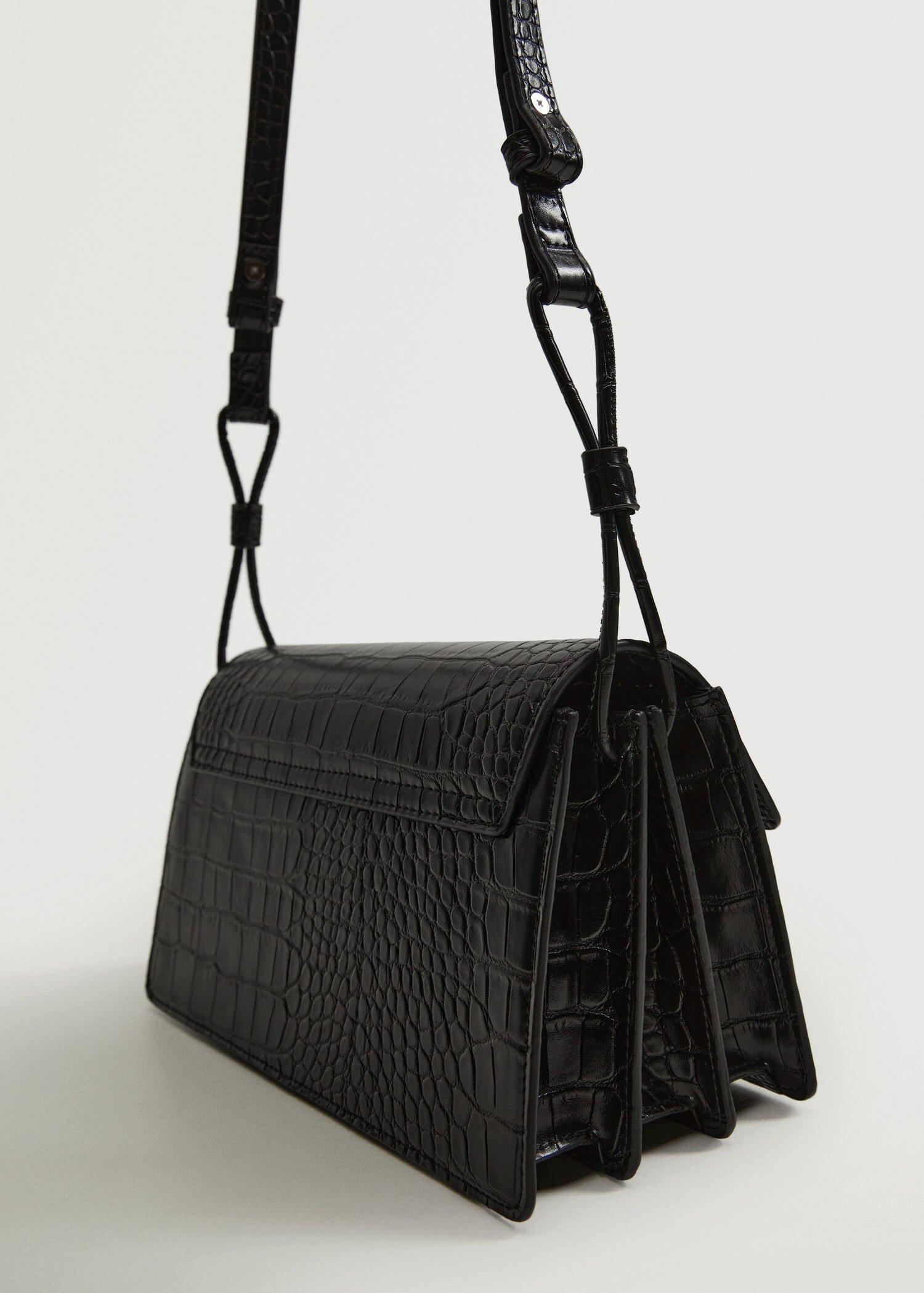 Black Croc-Effect Flap Bag, Women, , large image number 2