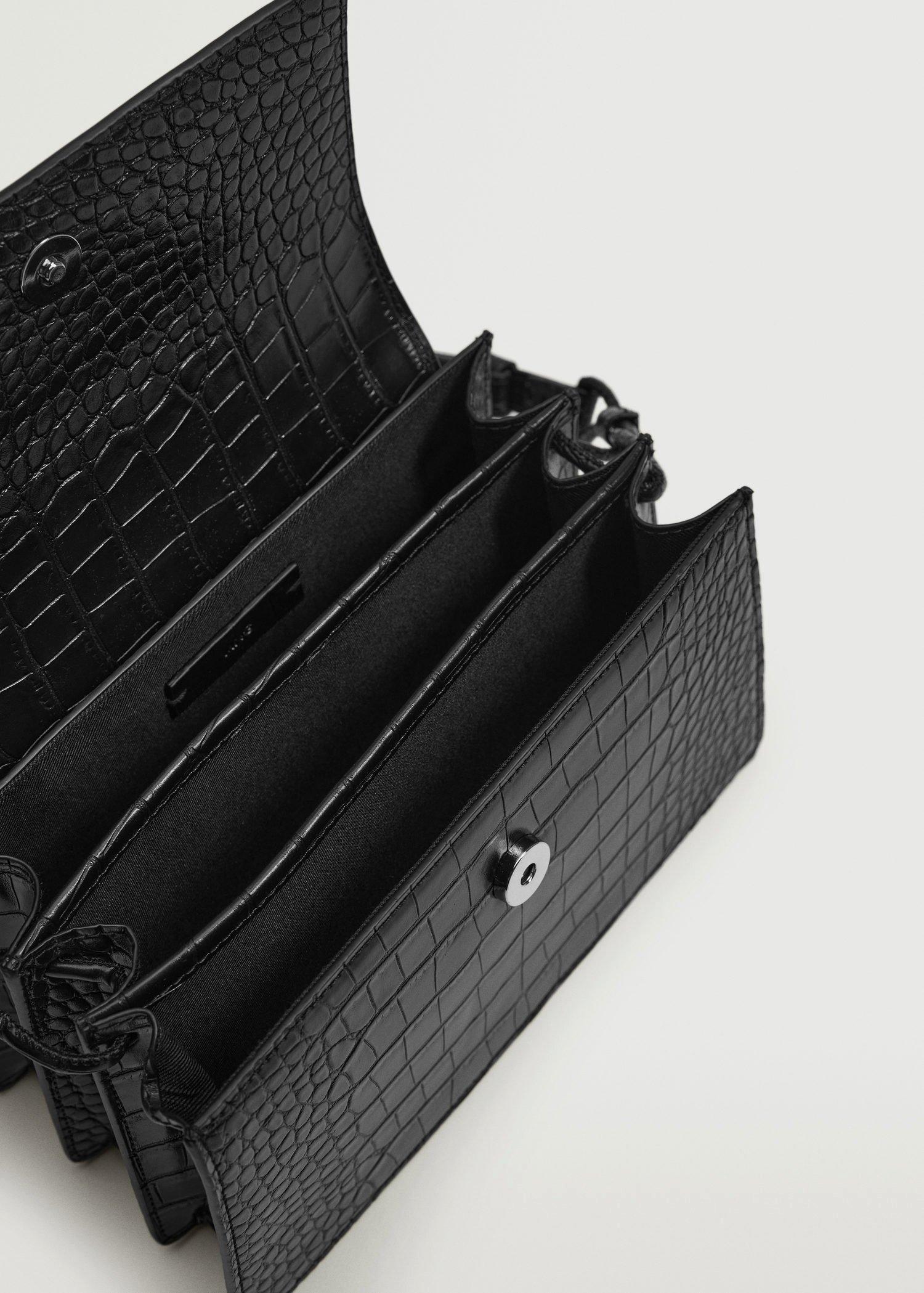 Black Croc-Effect Flap Bag, Women, , large image number 3