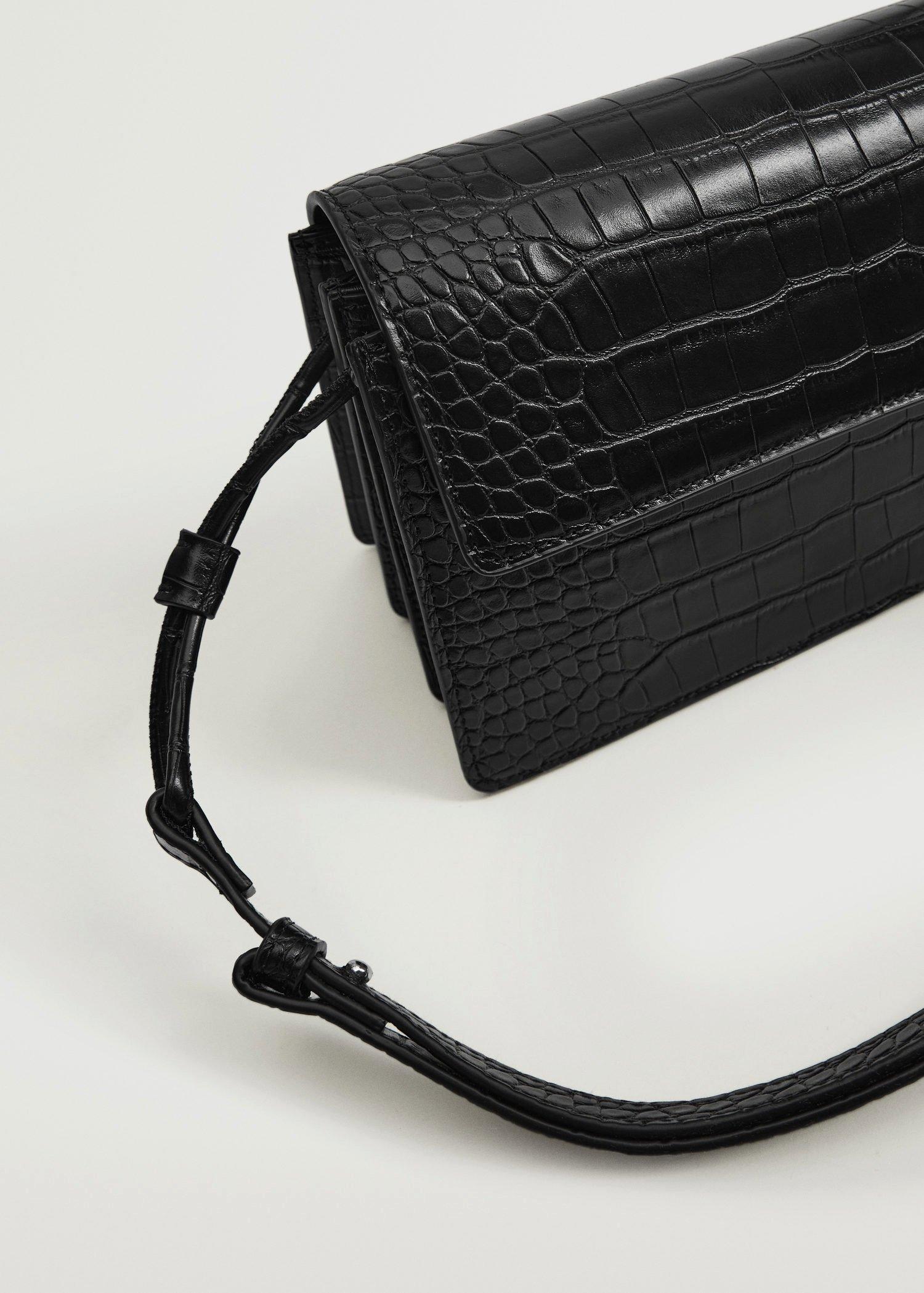 Black Croc-Effect Flap Bag, Women, , large image number 4