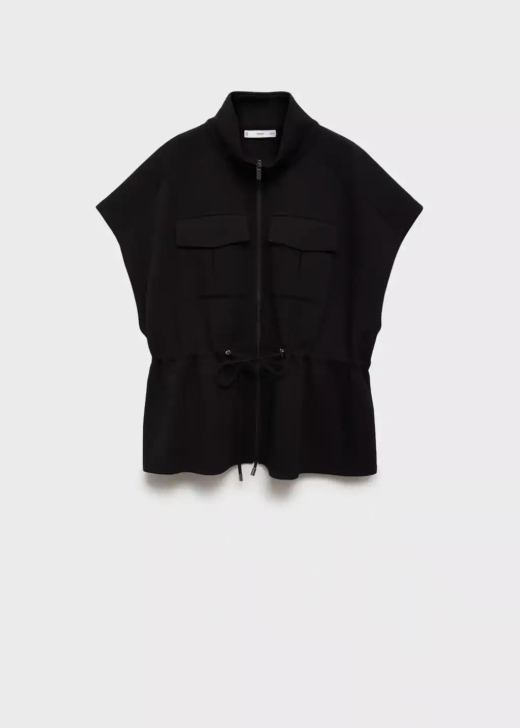 BLACK Short-sleeved jacket with adjustable waistband, Black, large image number 3