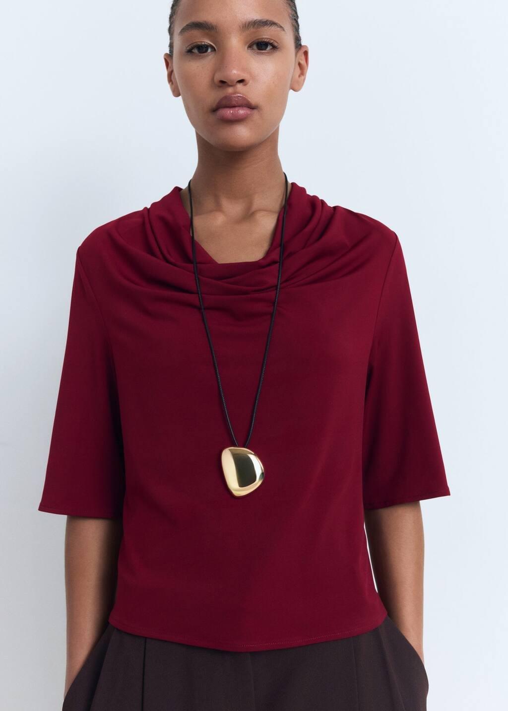 Red Draped Neck Top, Dark Red, medium