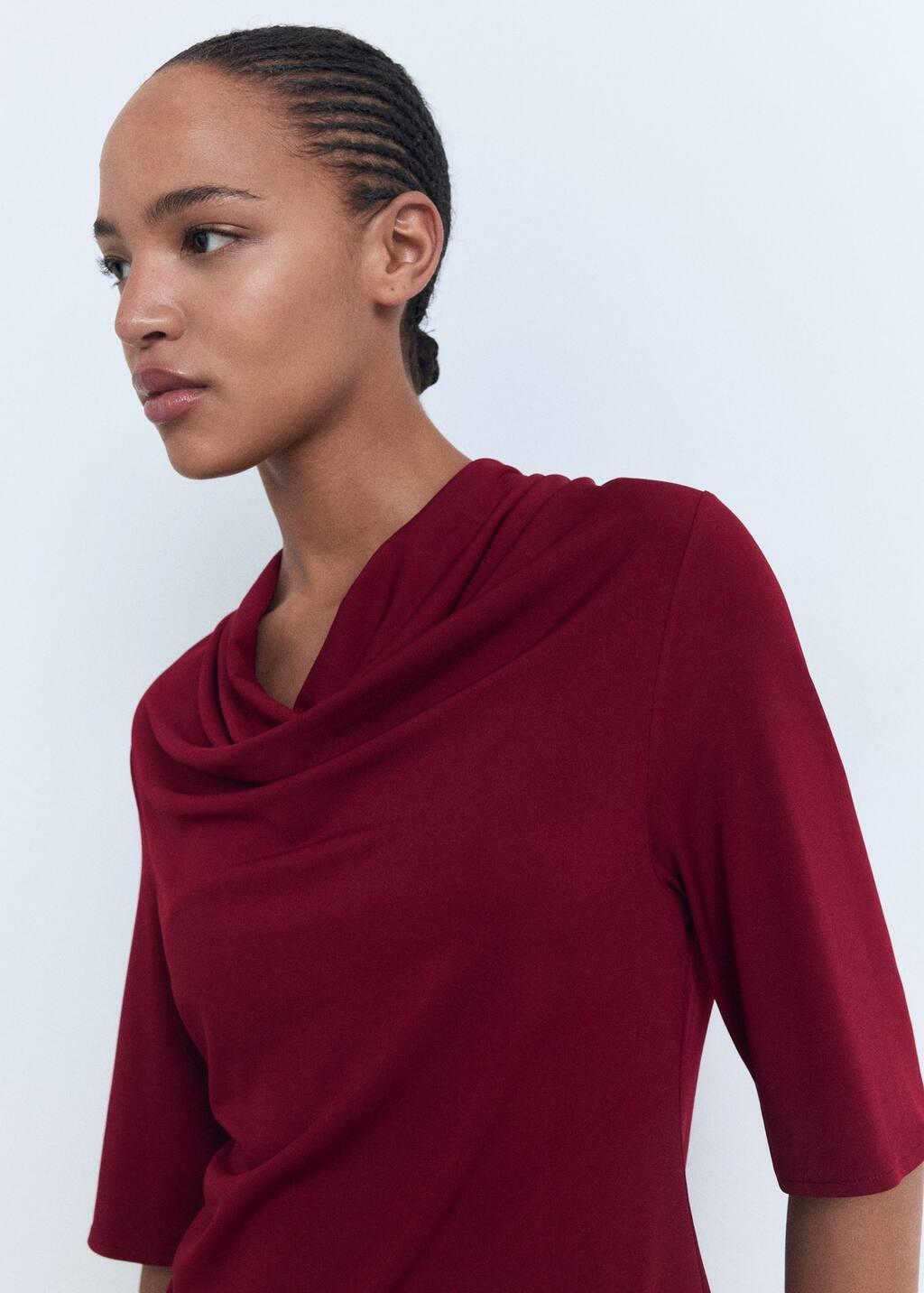 Red Draped Neck Top, Dark Red, large image number 3