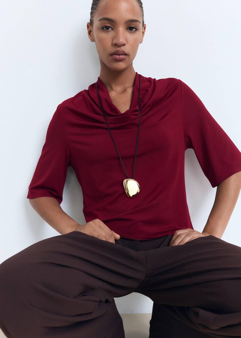 Red Draped Neck Top, Dark Red, large image number 5