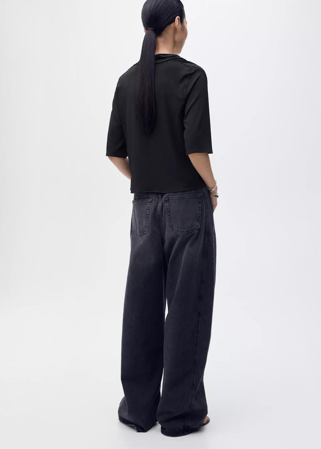 Black Draped Neck Top, , large image number 2