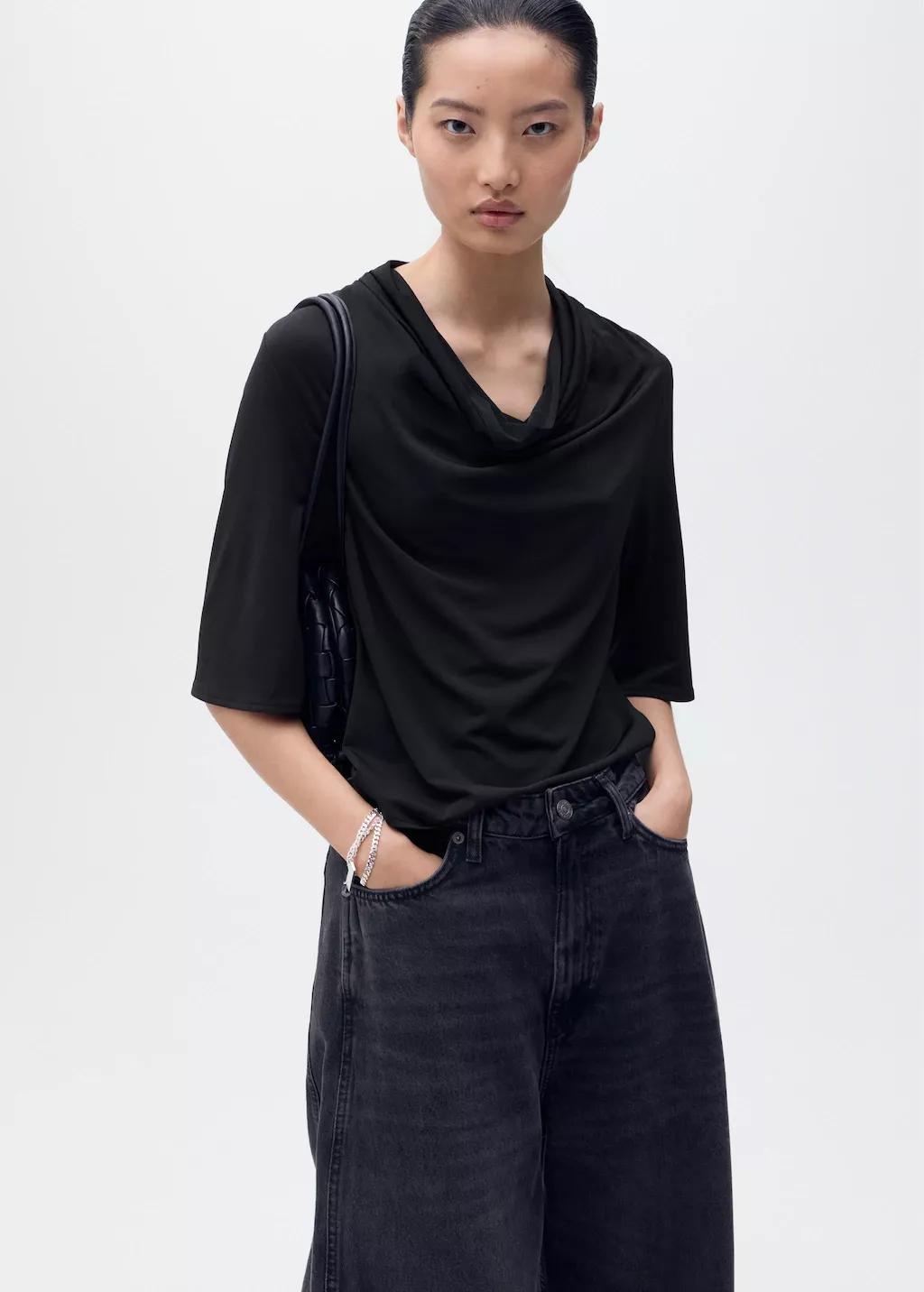 Black Draped Neck Top, , large image number 3