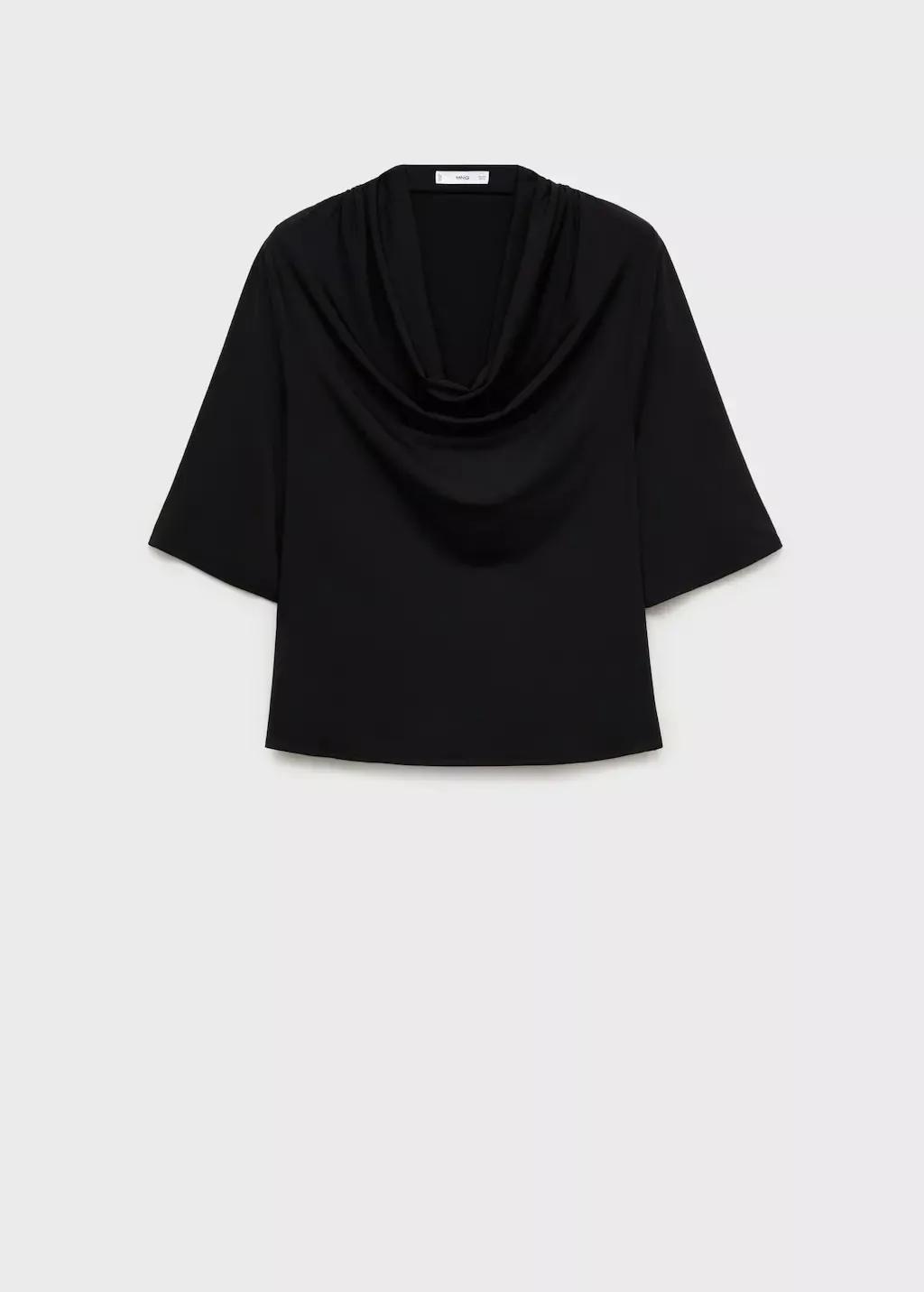 Black Draped Neck Top, , large image number 6