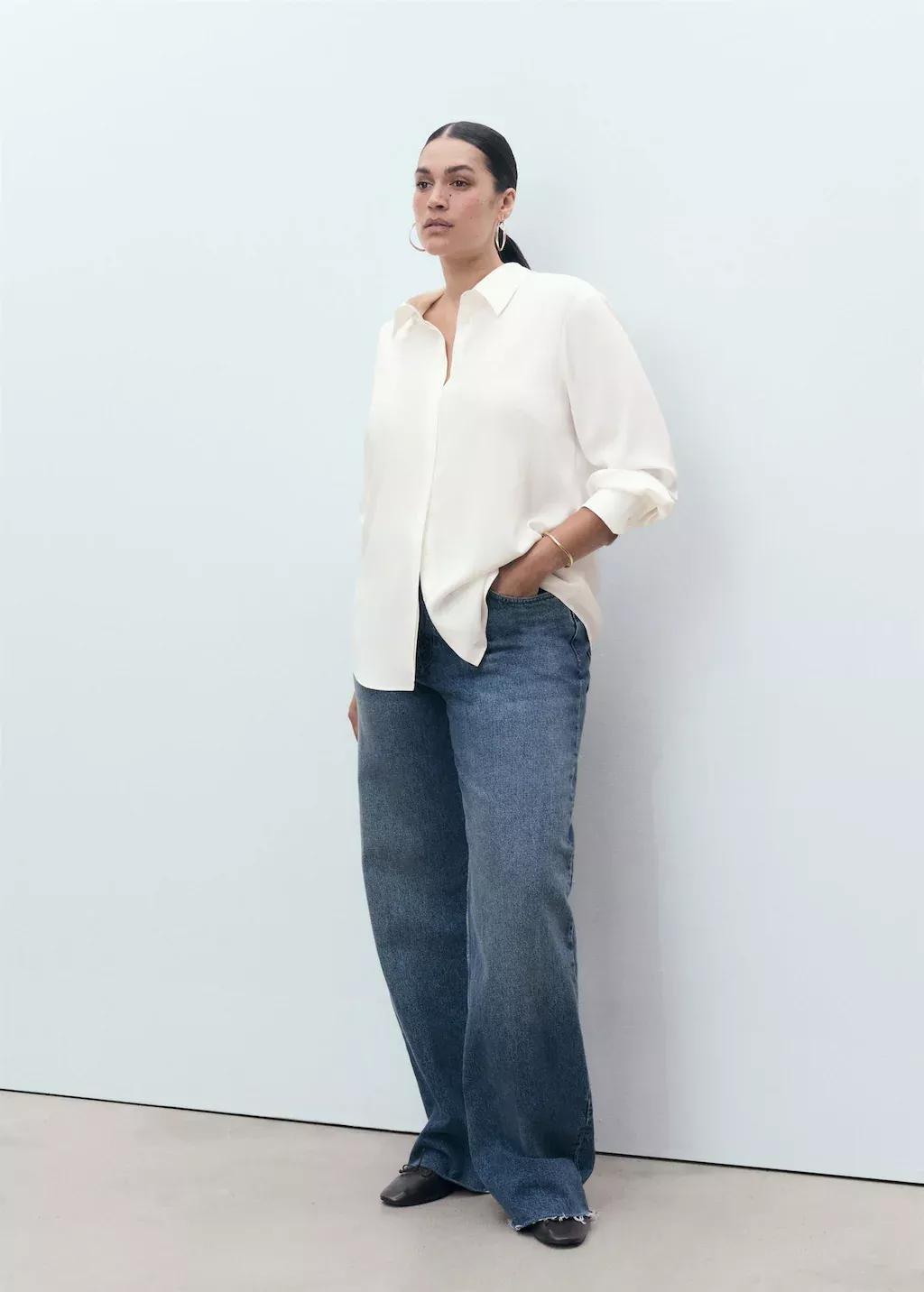 White Long-Sleeved Flowing Shirt, 0201_02, large image number 3