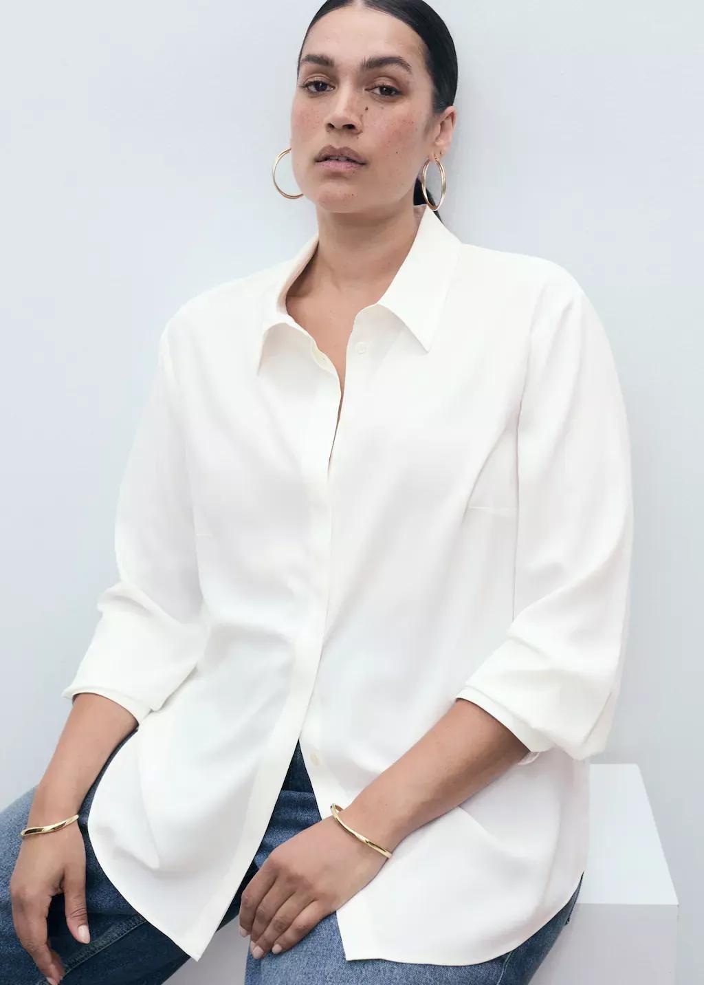 White Long-Sleeved Flowing Shirt, 0201_02, large image number 6