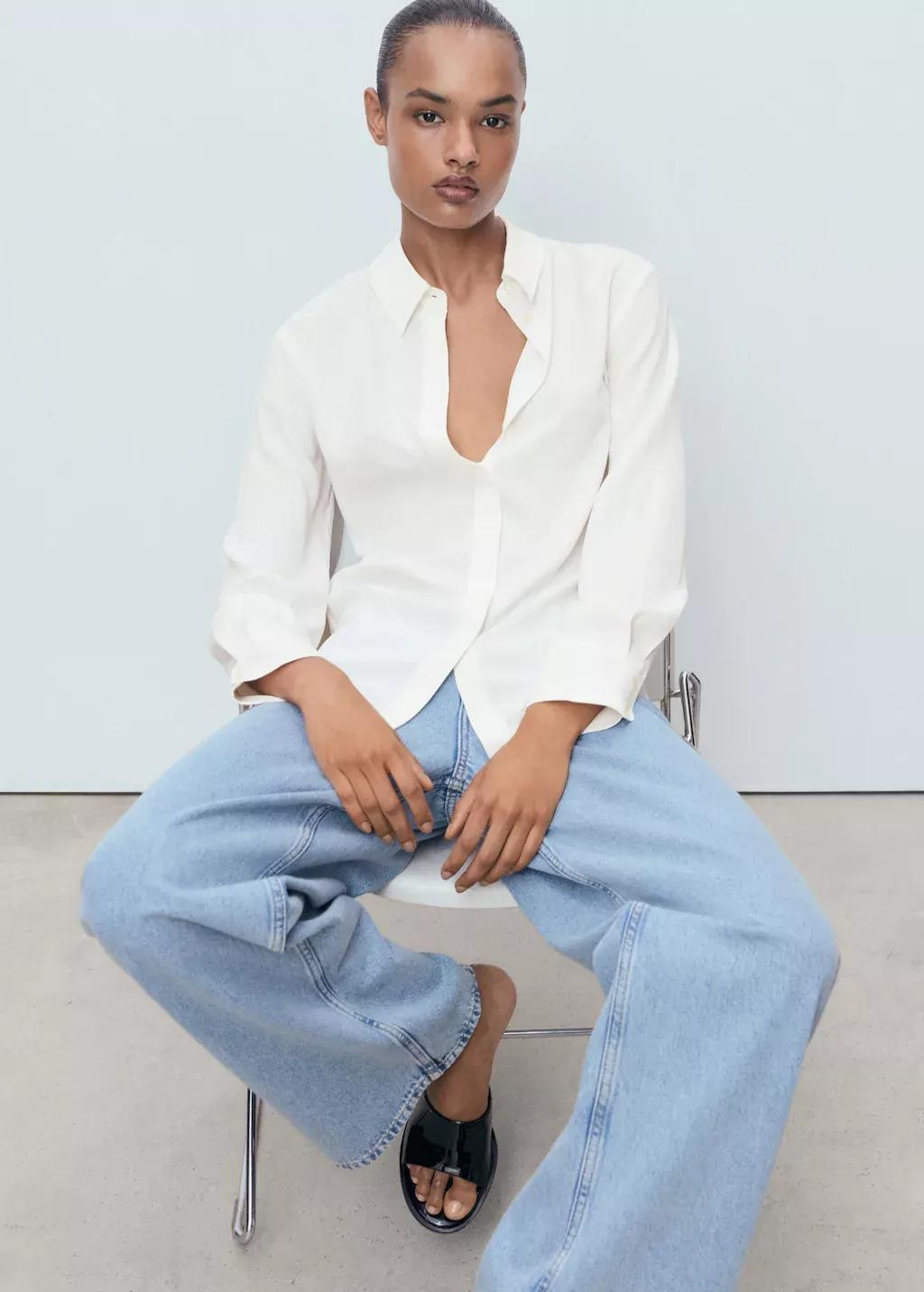 White Long-Sleeved Flowing Shirt, 0201_02, large image number 7