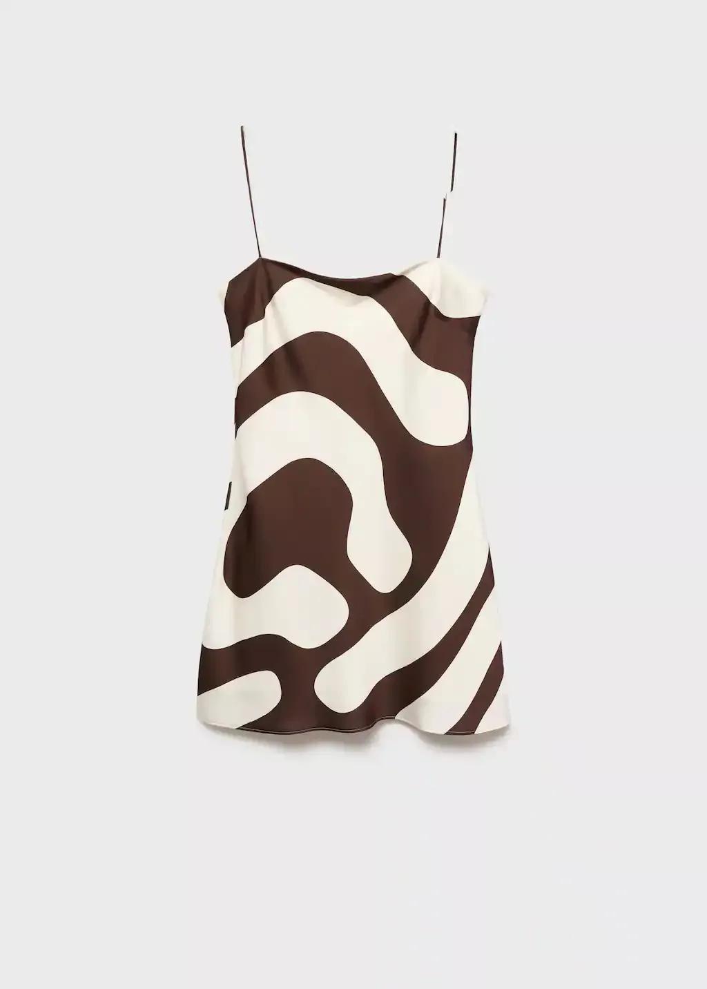 BROWN Printed satin dress, Brown, large image number 0
