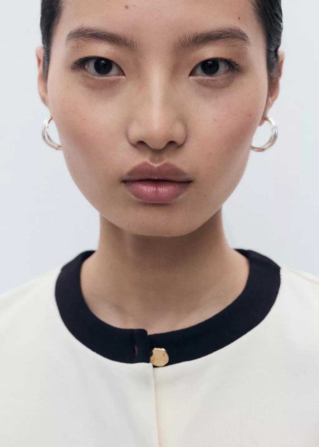 Beige Contrasting Cotton Cardigan, Light Beige, medium