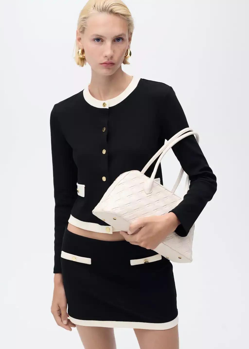 BLACK Contrasting cotton cardigan, , large image number 0