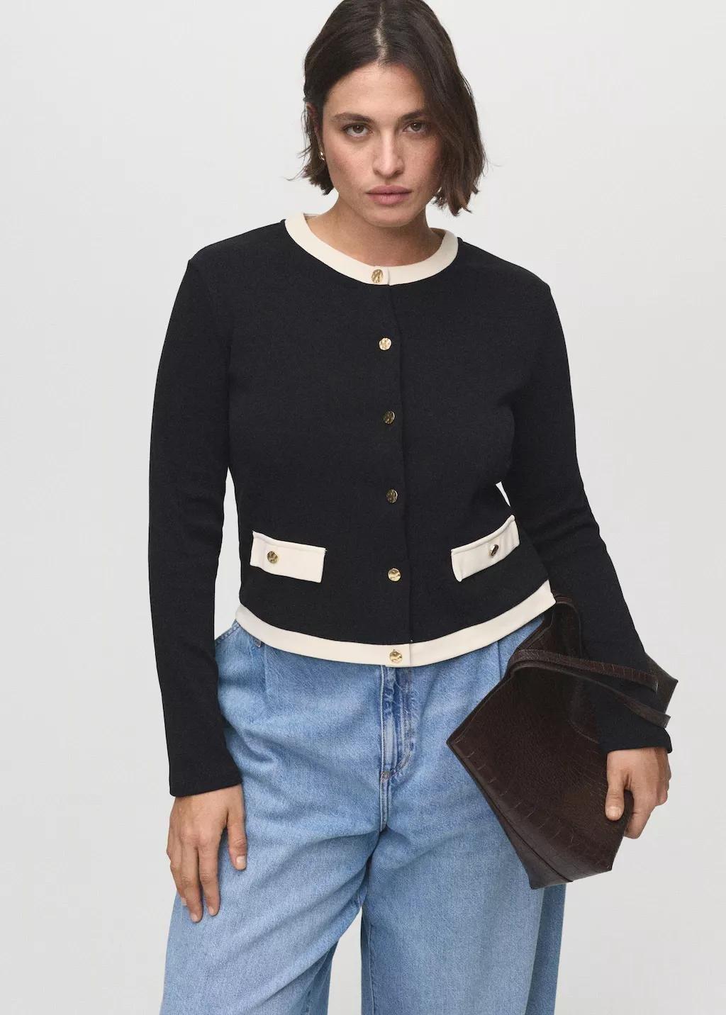 BLACK Contrasting cotton cardigan, , large image number 6