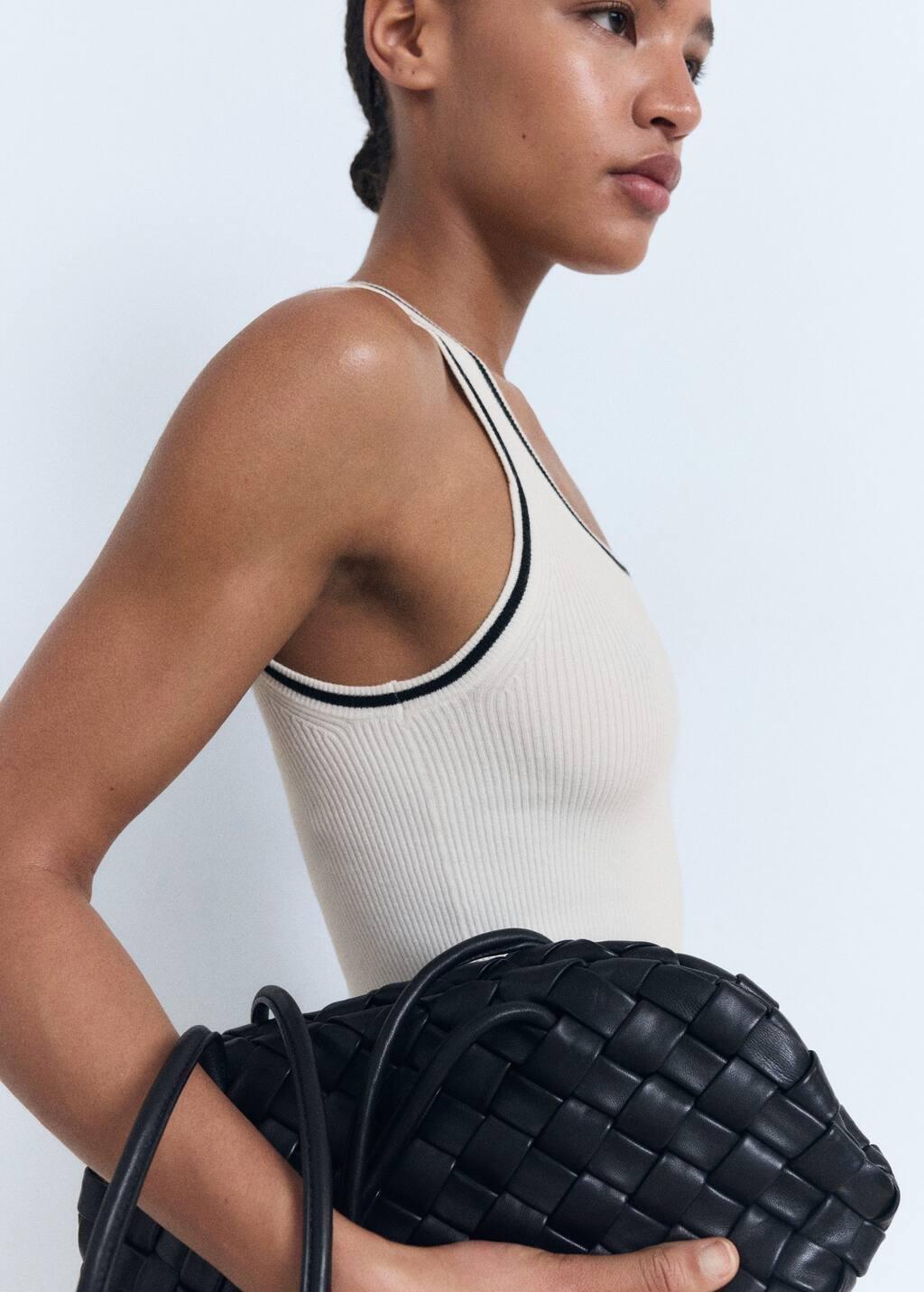 Beige Knitted Top With Contrast Details, Light Beige, large image number 2