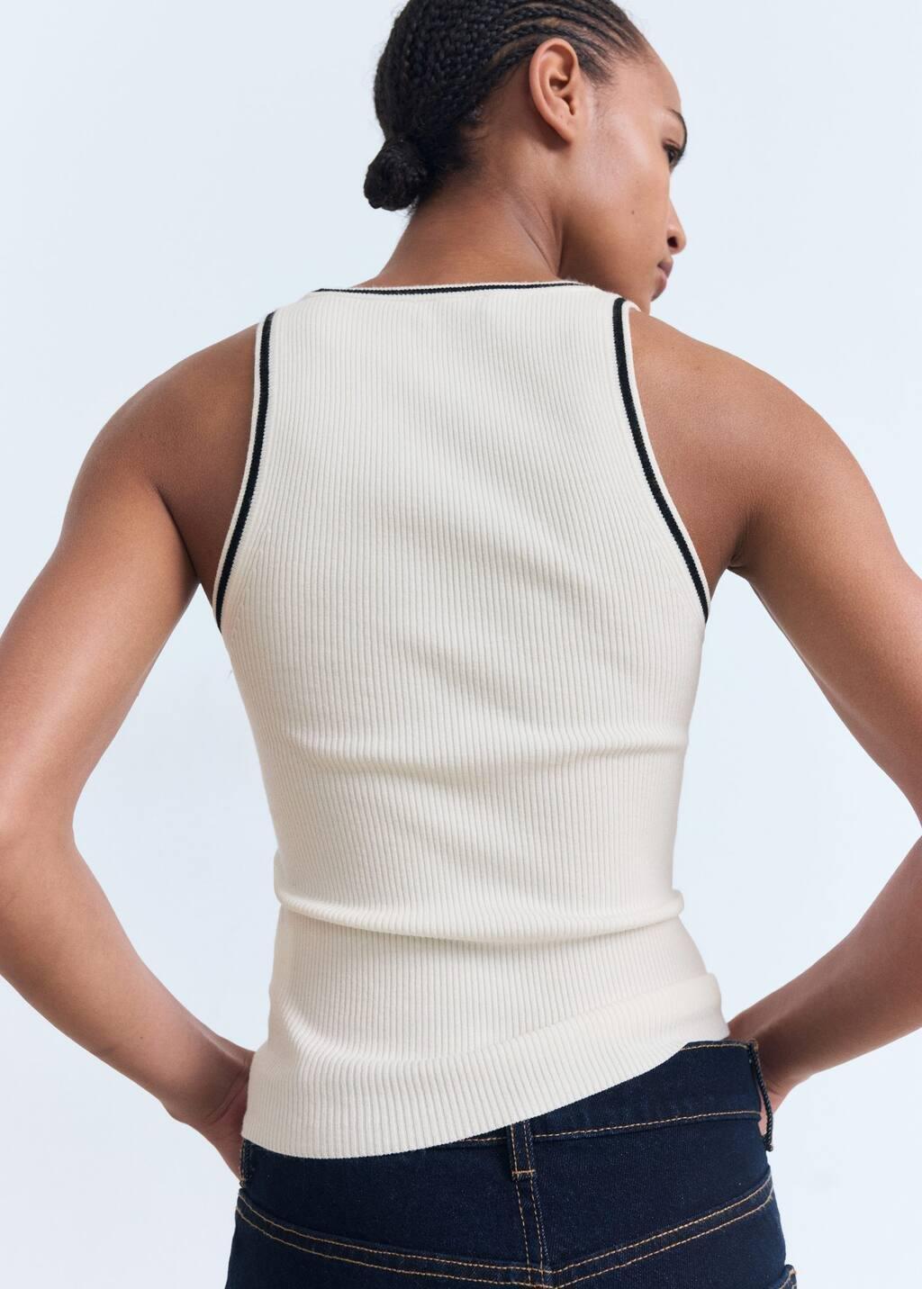 Beige Knitted Top With Contrast Details, Light Beige, large image number 4