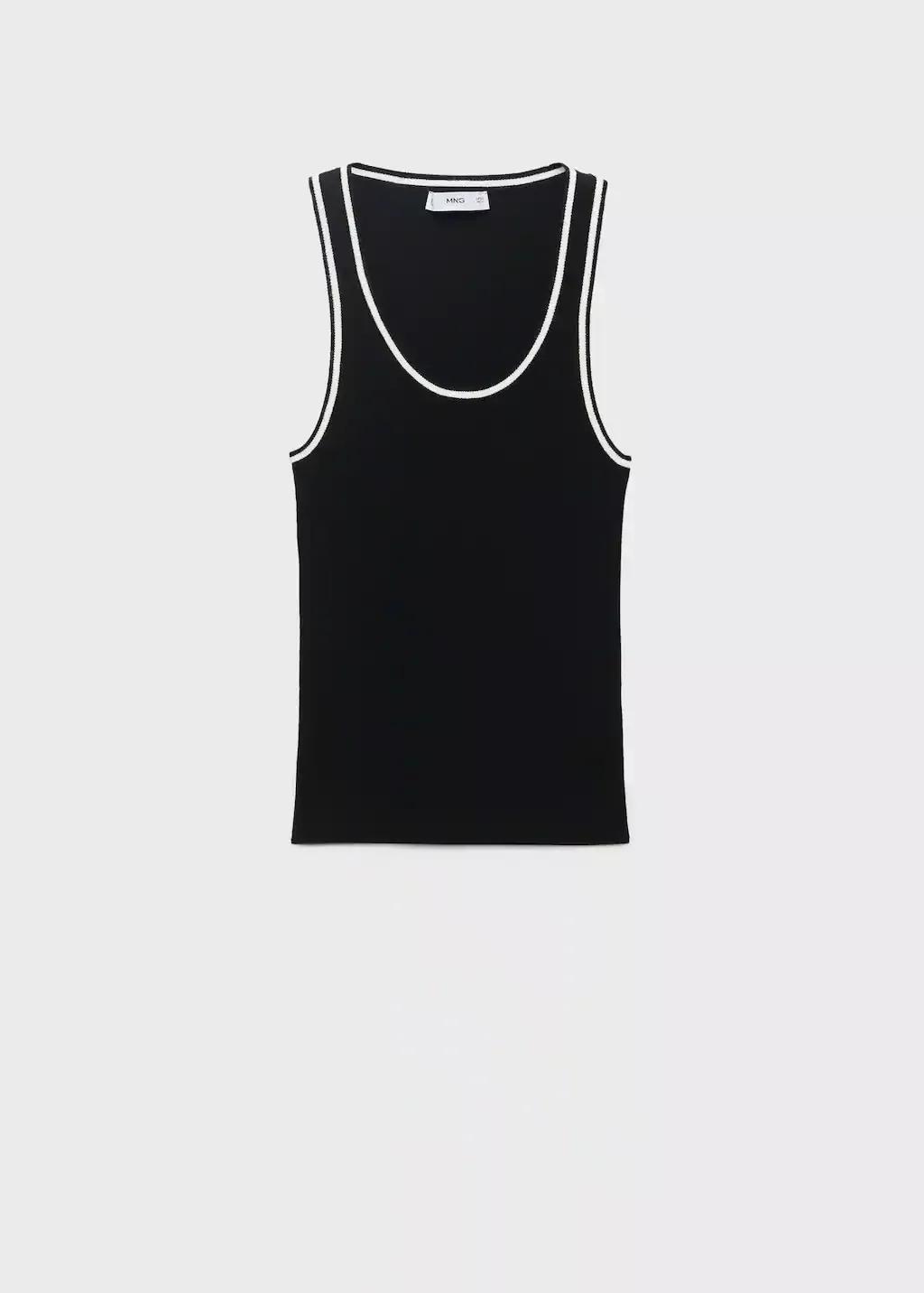Black Knitted Top With Contrast Details, Black, large image number 0