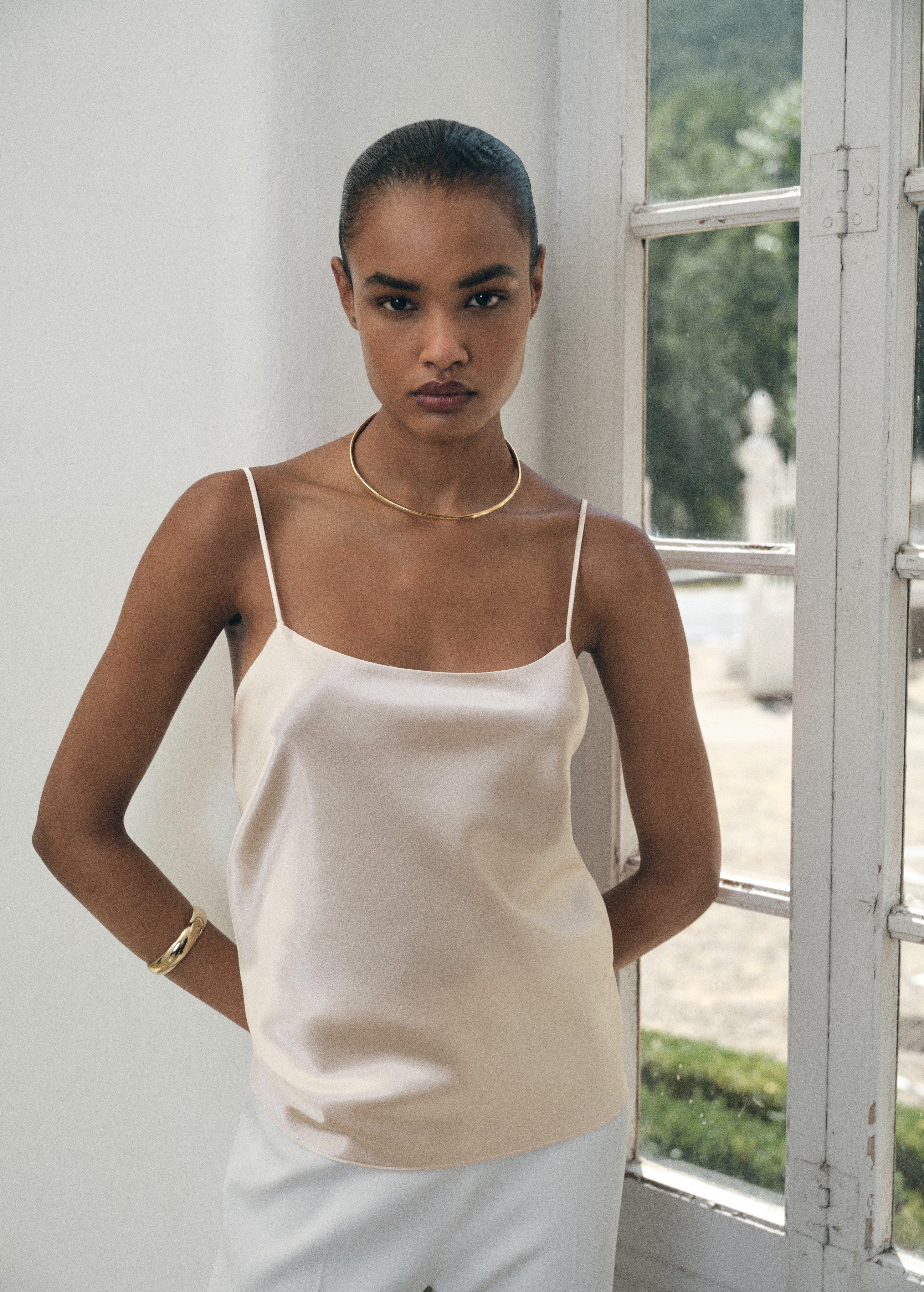 Beige Satin top with straps, , large image number 0