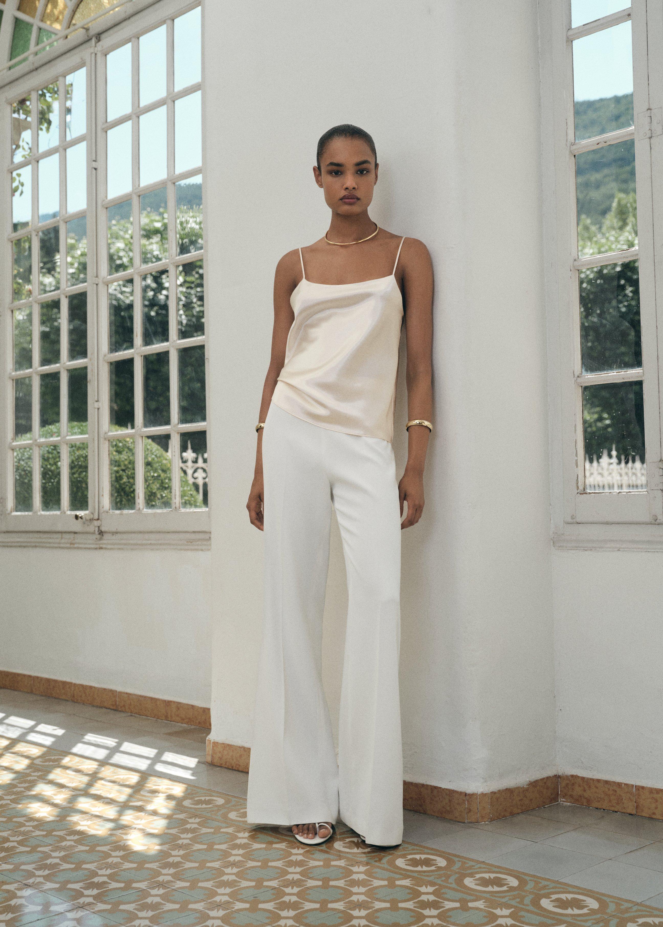 Beige Satin top with straps, Light Beige, large image number 5