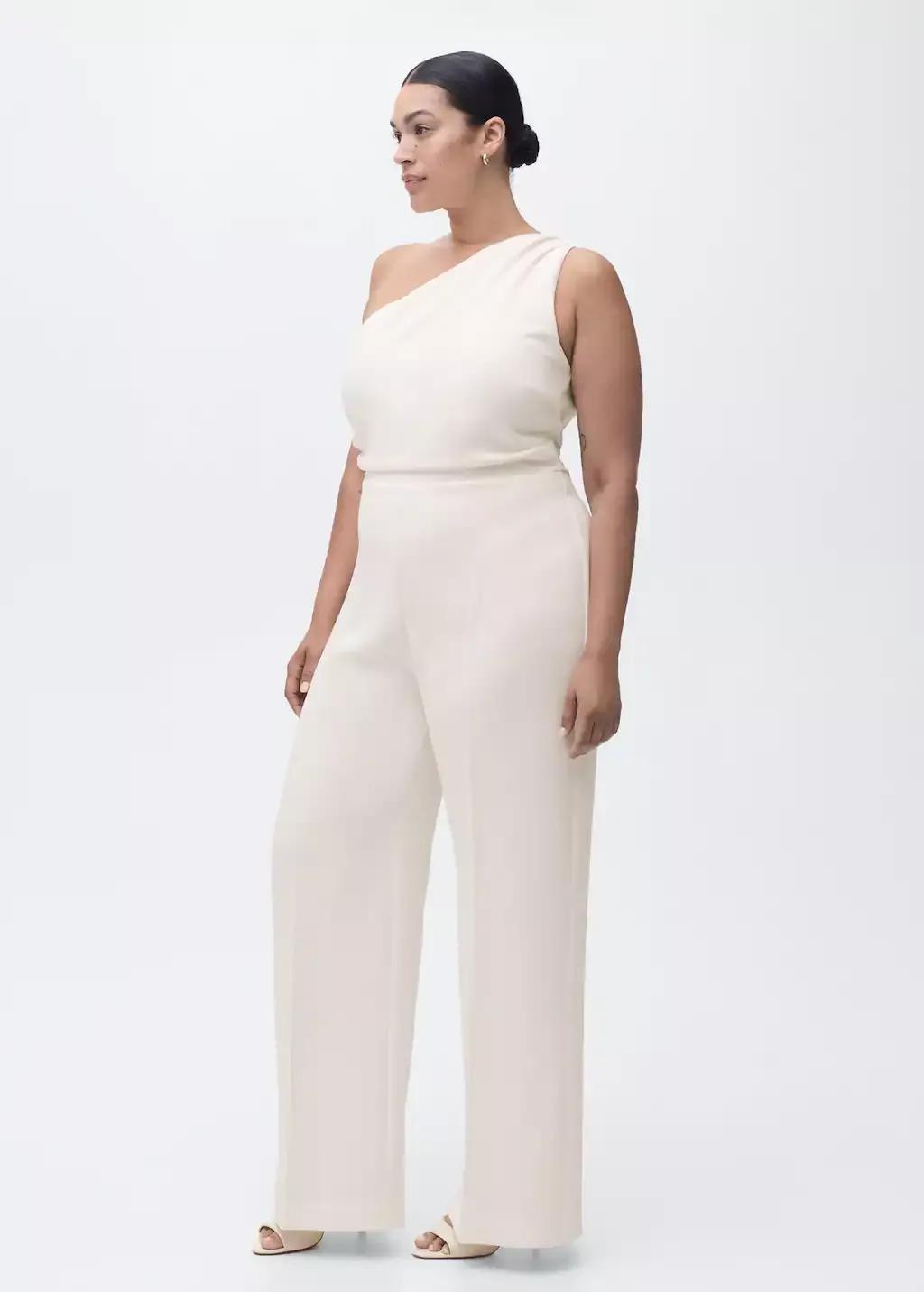 White Long asymmetrical draped jumpsuit, , large image number 2