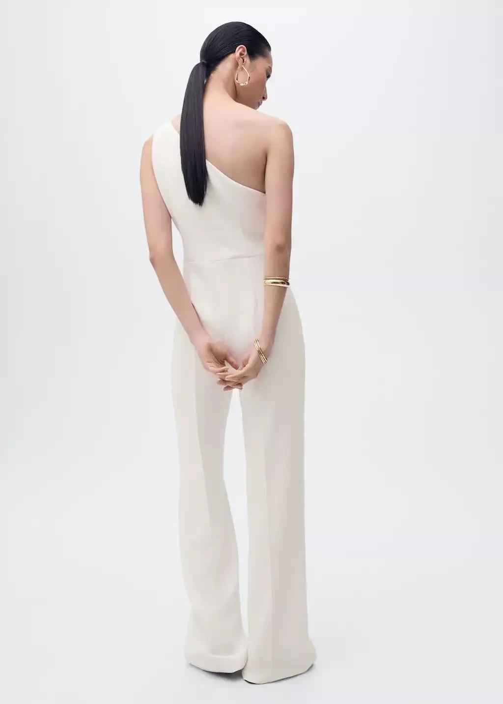 White Long asymmetrical draped jumpsuit, , large image number 7