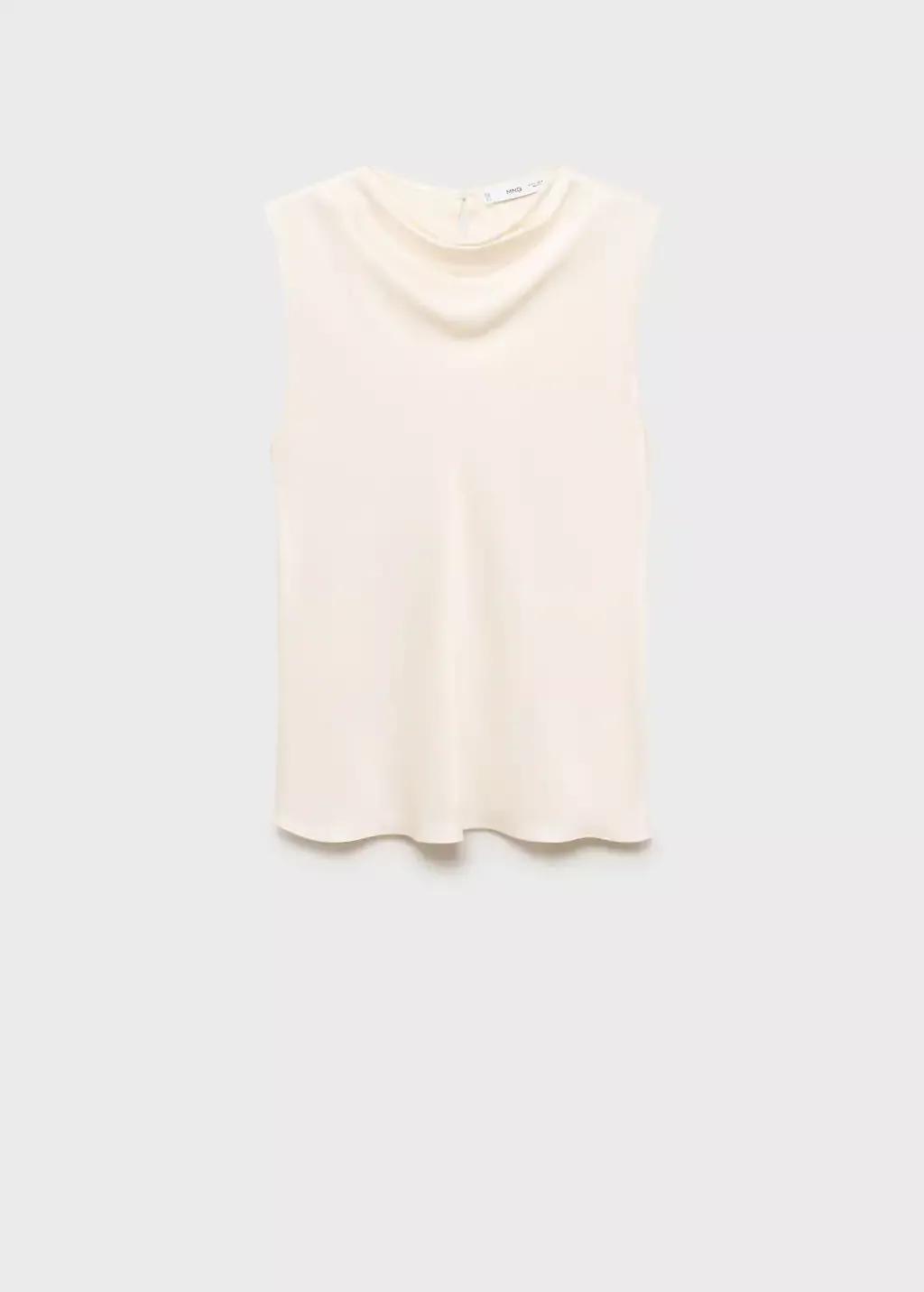 LIGHT BEIGE Satin blouse with draped neck, , large image number 7