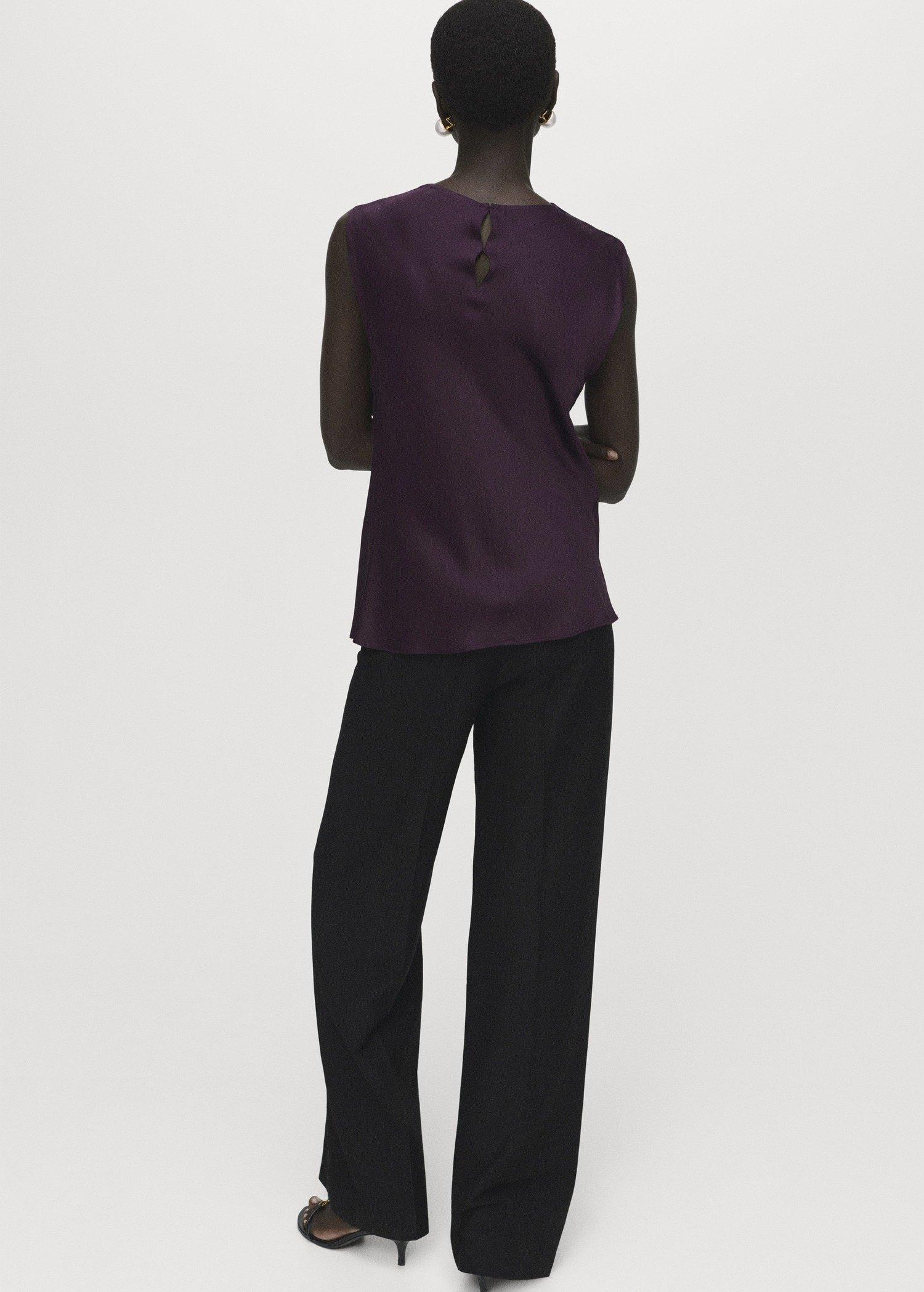 Burgundy Satin Blouse With Draped Neck, 0201_78, large image number 4