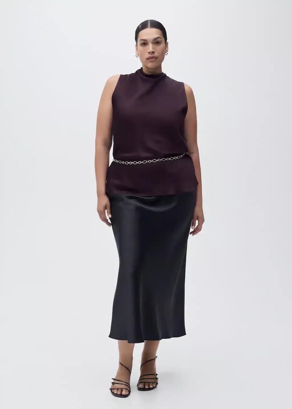 Burgundy Satin Blouse With Draped Neck, 0201_78, large image number 5