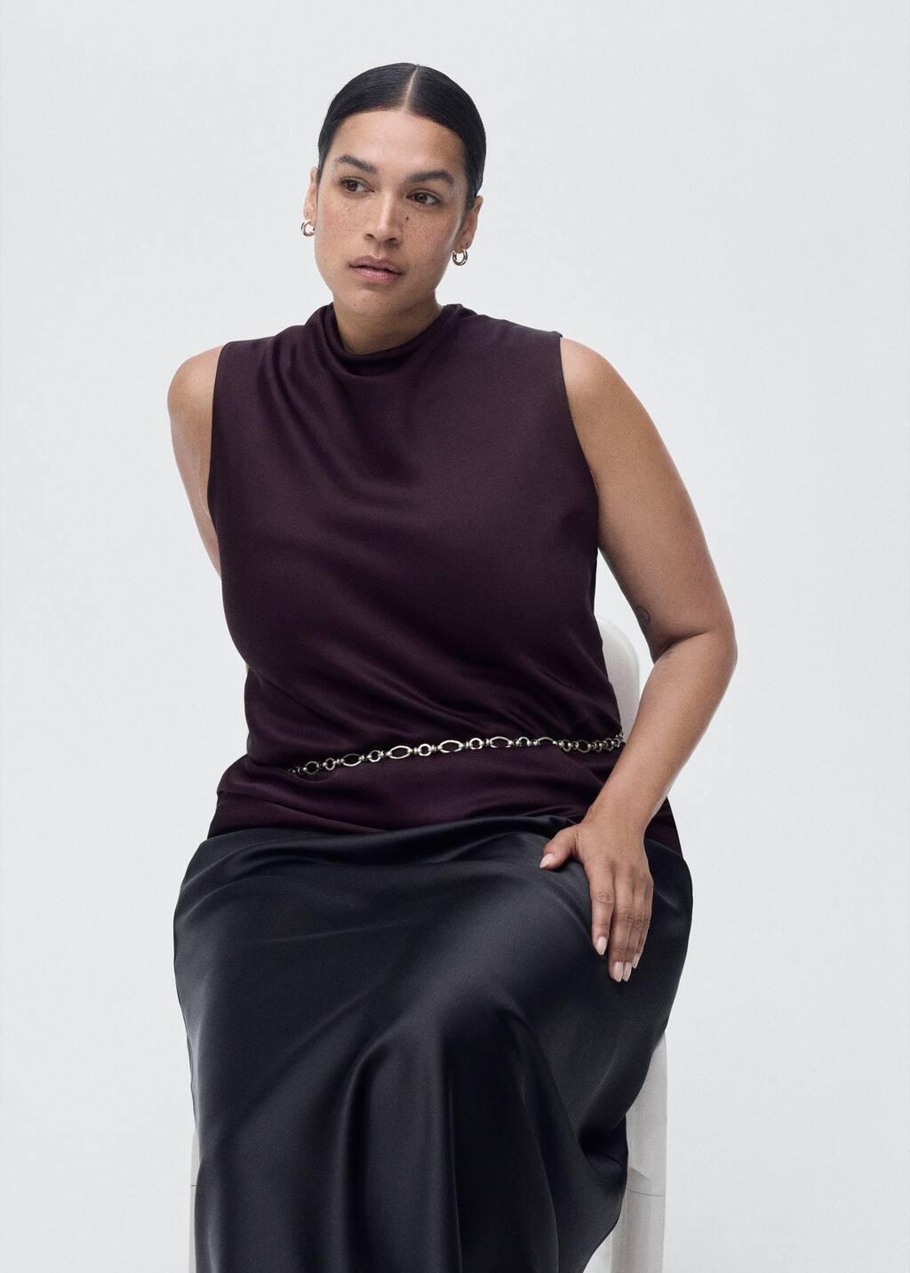 Burgundy Satin Blouse With Draped Neck, 0201_78, large image number 9