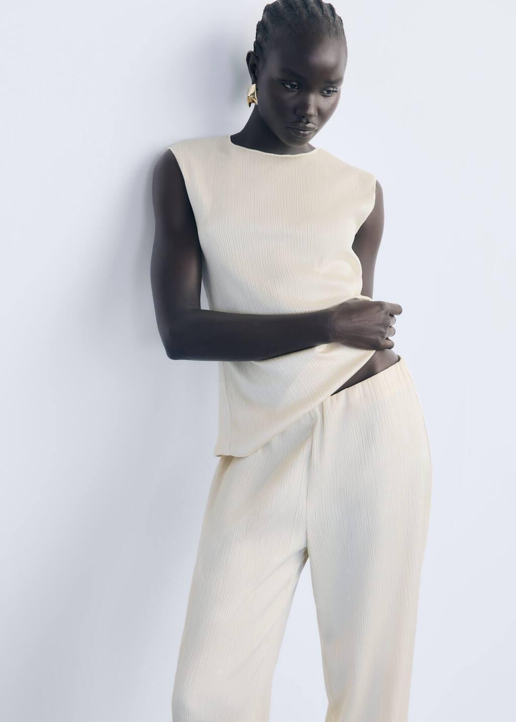 Beige Pleated trousers with elastic waist, Light Beige, large image number 2