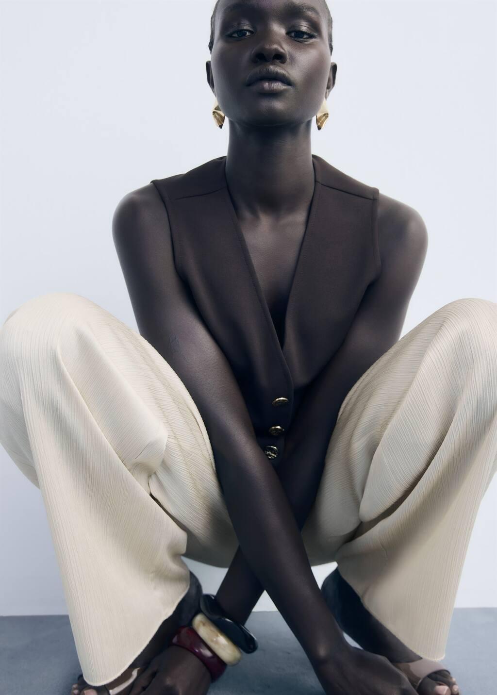 Beige Pleated trousers with elastic waist, Light Beige, large image number 3