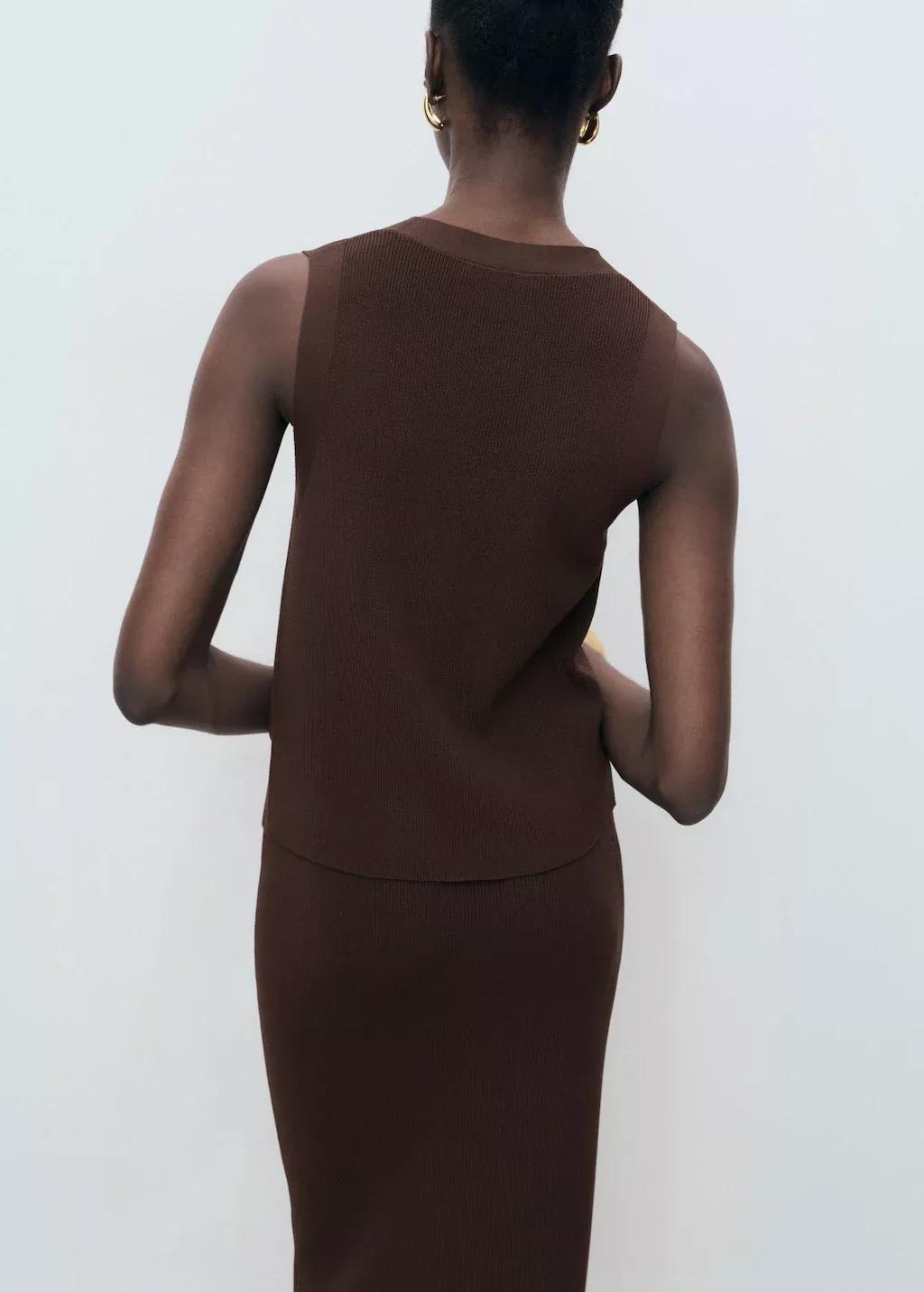 Brown Fine-Knit Gilet, Dark Brown, large image number 5