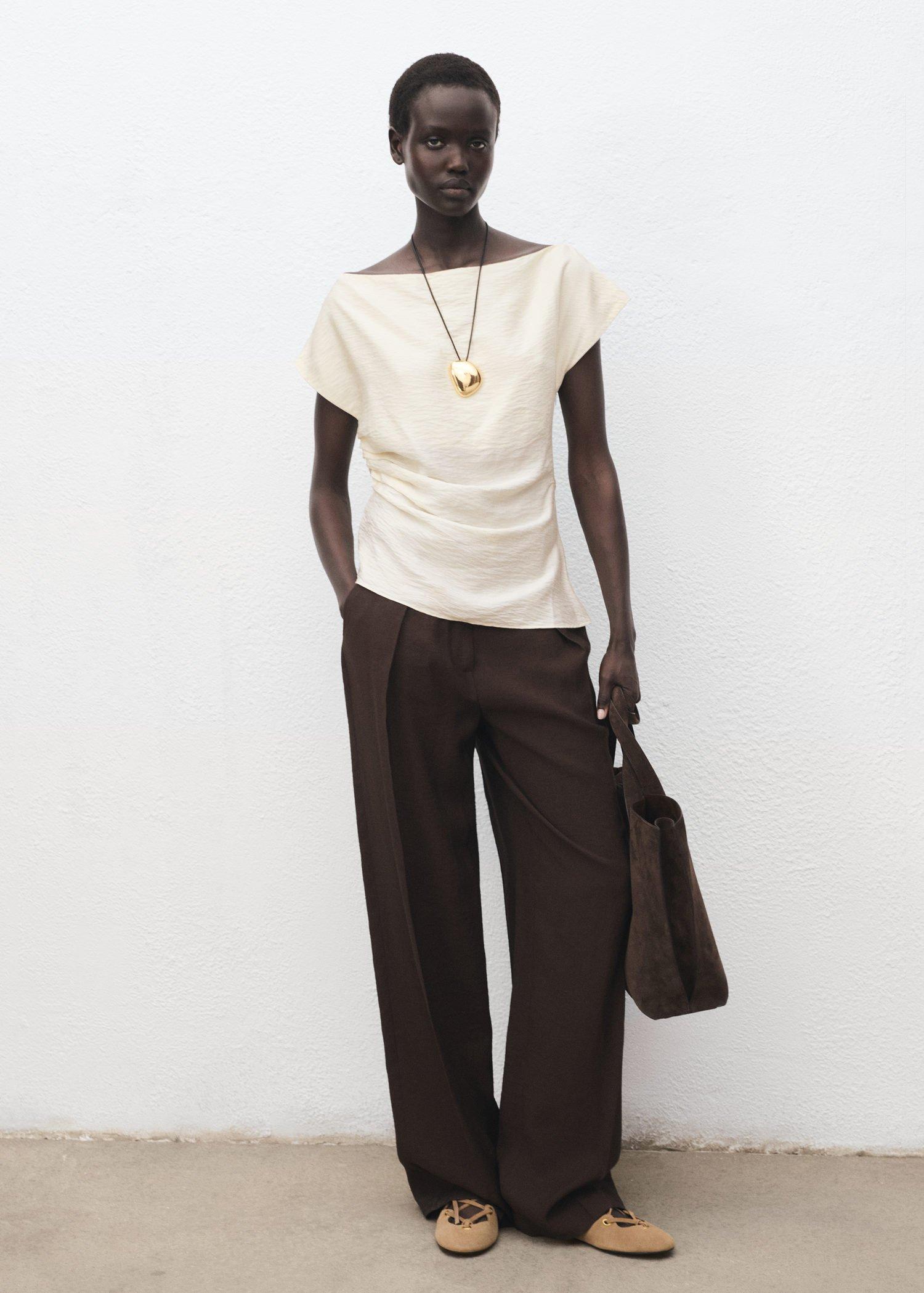 WHITE Blusa modal cuello asimétrico, , large image number 3
