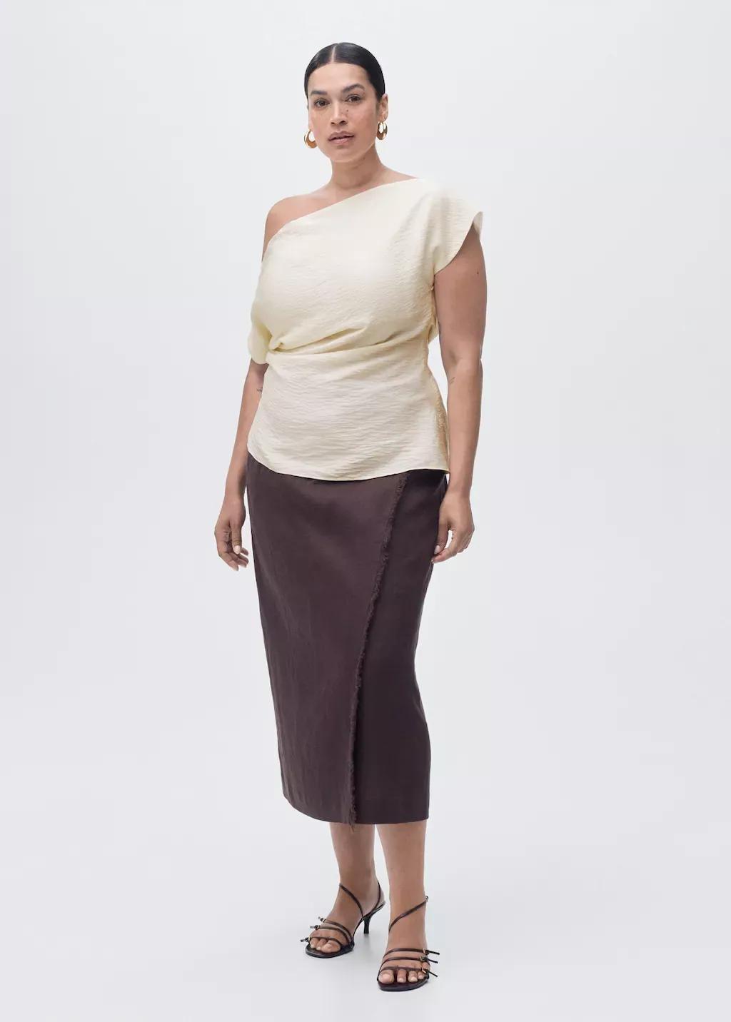 WHITE Blusa modal cuello asimétrico, , large image number 5