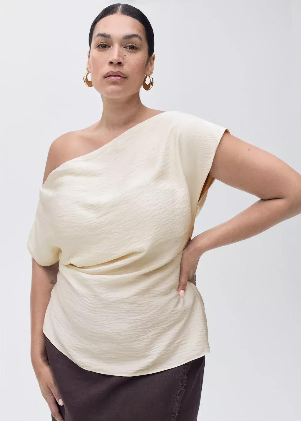 WHITE Blusa modal cuello asimétrico, , large image number 13