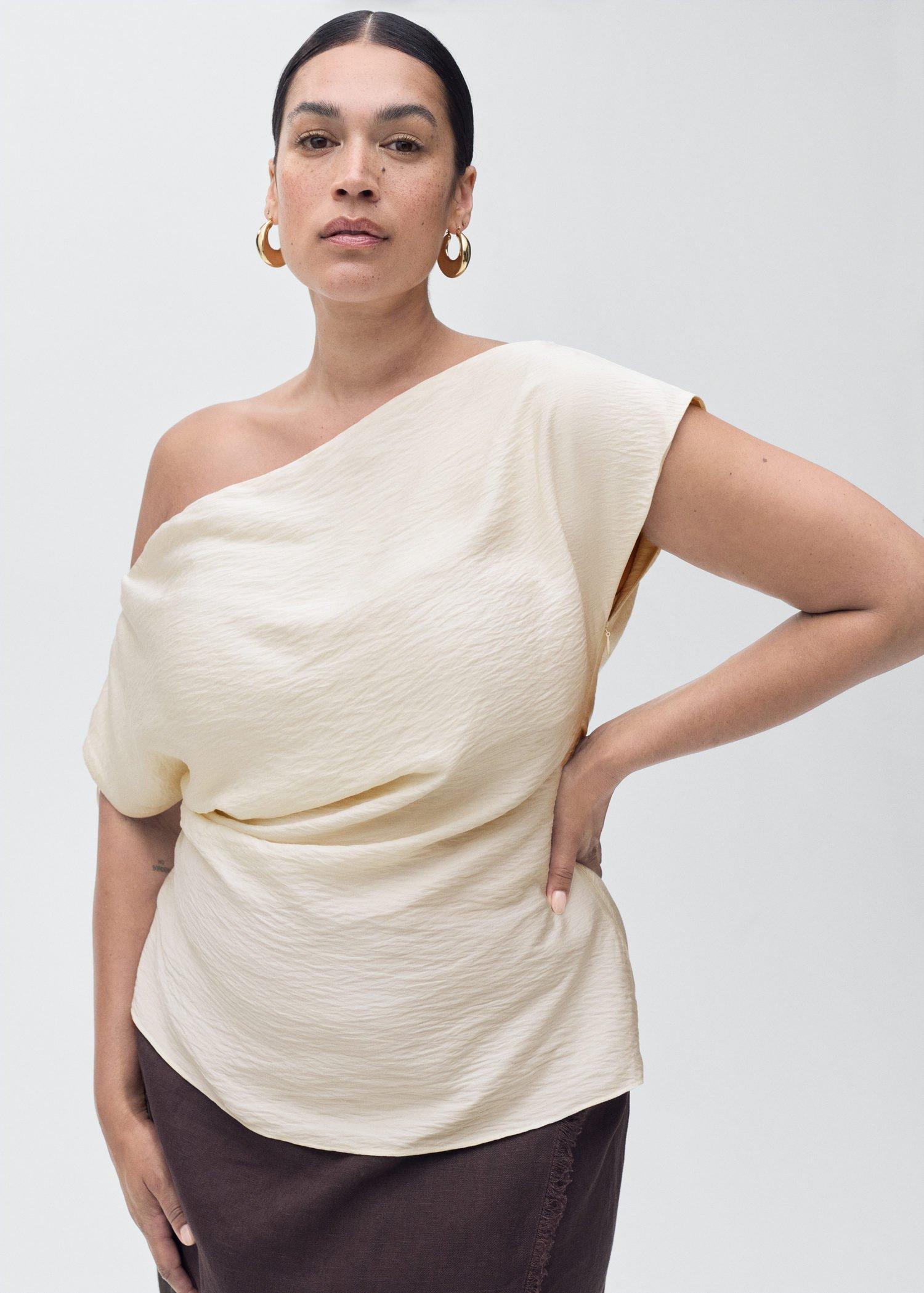 WHITE Modal blouse with asymmetrical collar, 0201_01, large image number 14