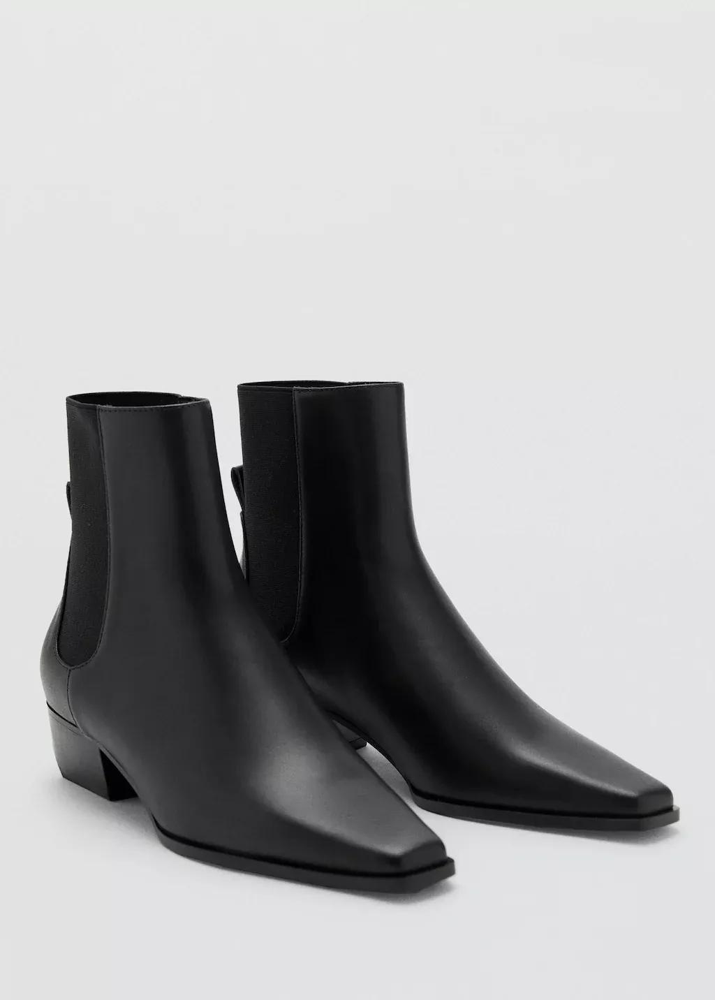 Black Leather Heeled Boots, , medium