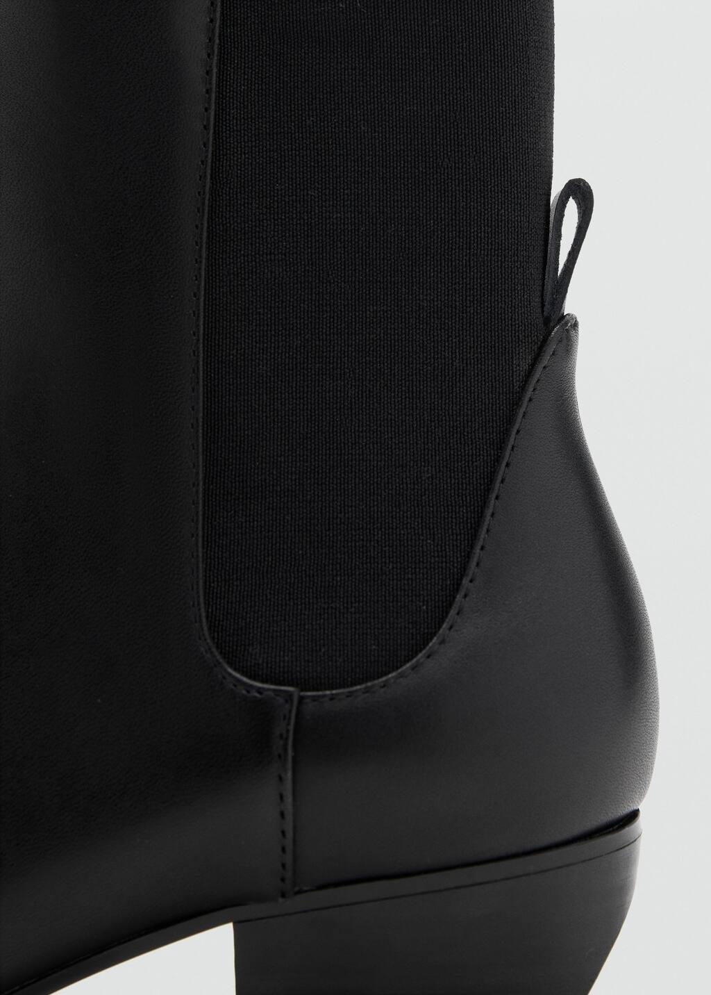 Black Leather Heeled Boots, Black, medium