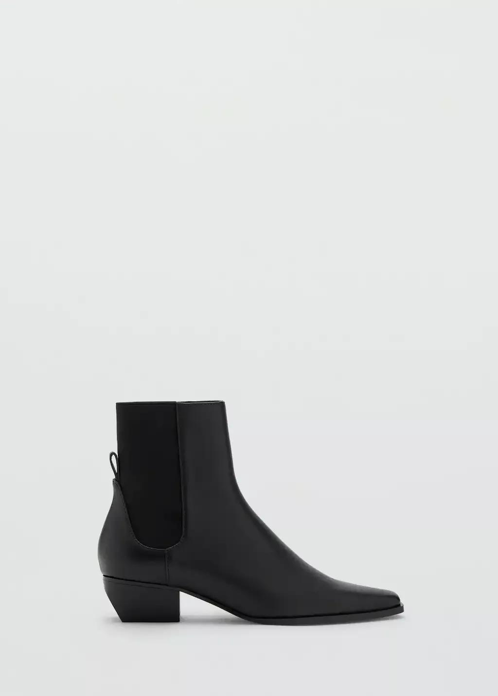 Black Leather Heeled Boots, Black, large image number 3