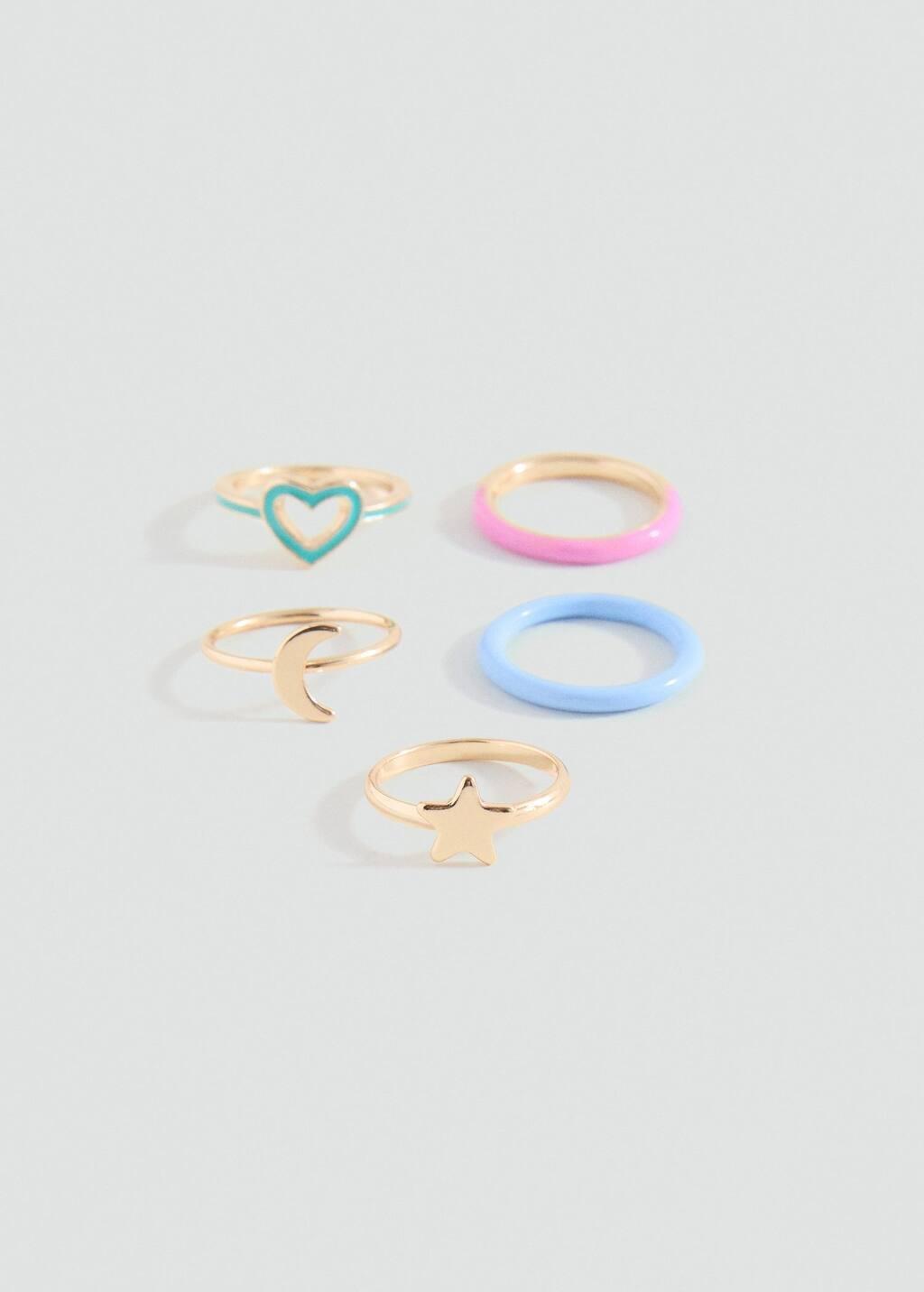 Gold Pack Of 5 Combined Rings, Kids Girl, Gold, large image number 0