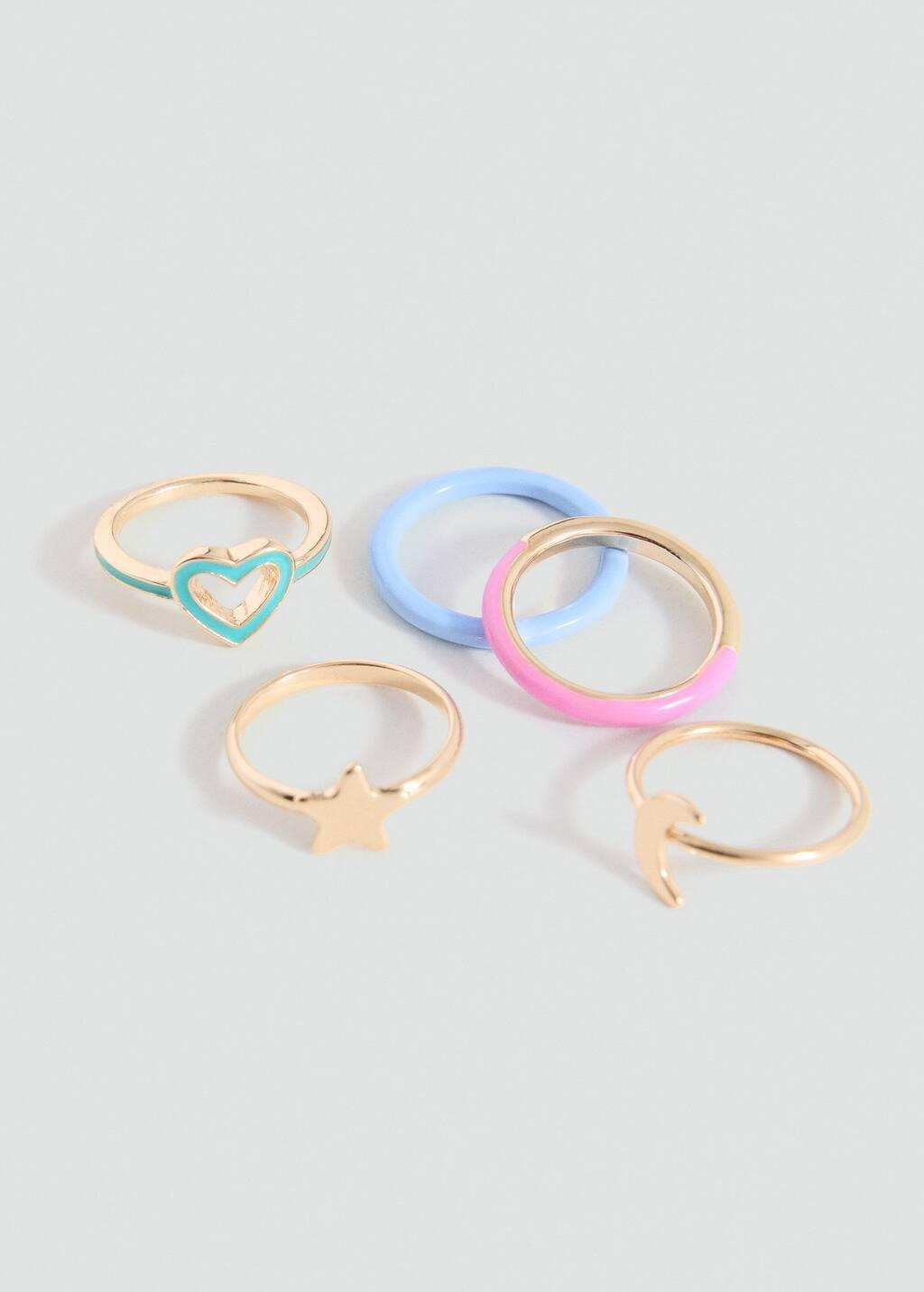 Gold Pack Of 5 Combined Rings, Kids Girl, Gold, large image number 1